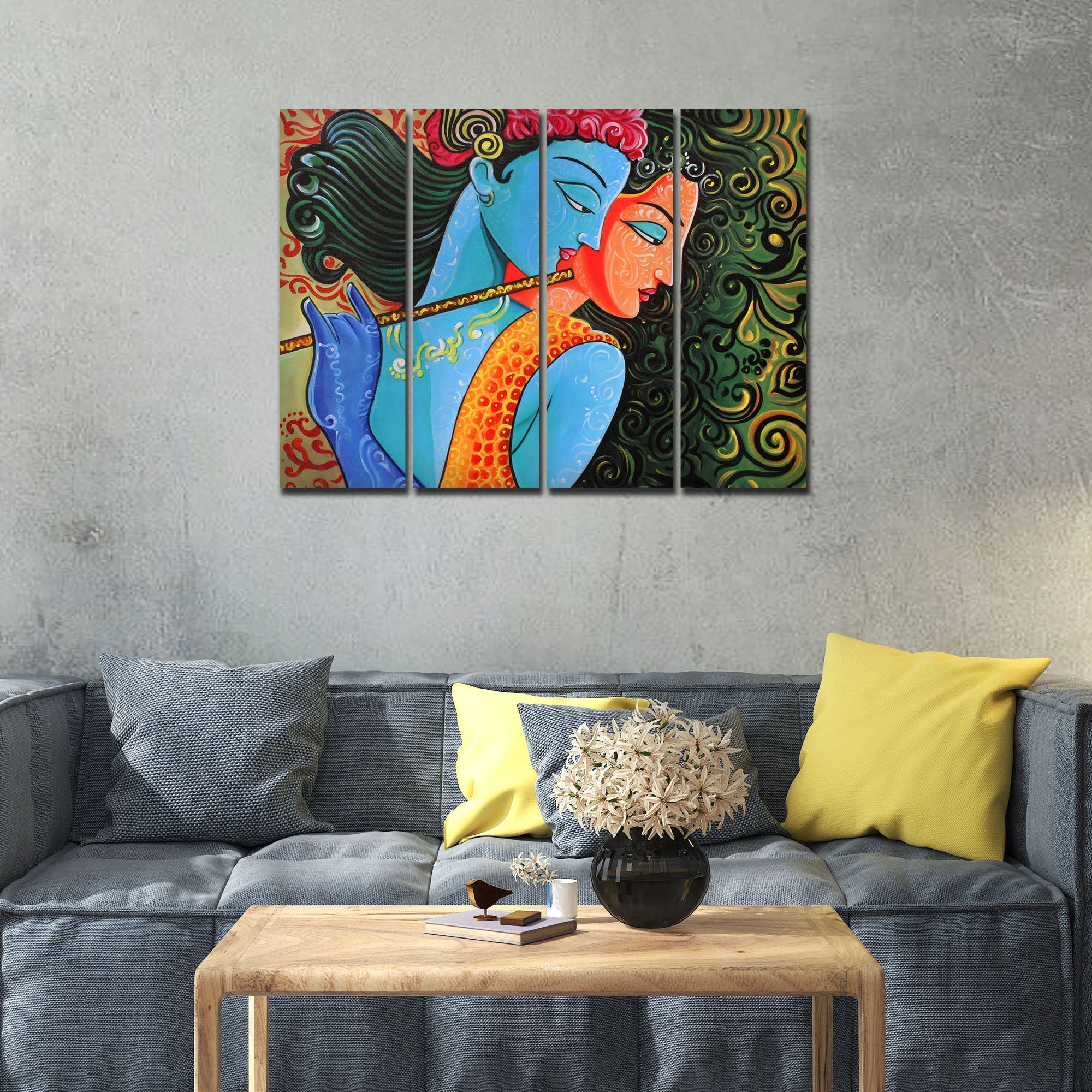 Divine Radha Krishna Canvas Wall Painting Set of 4 Pieces - Image 2