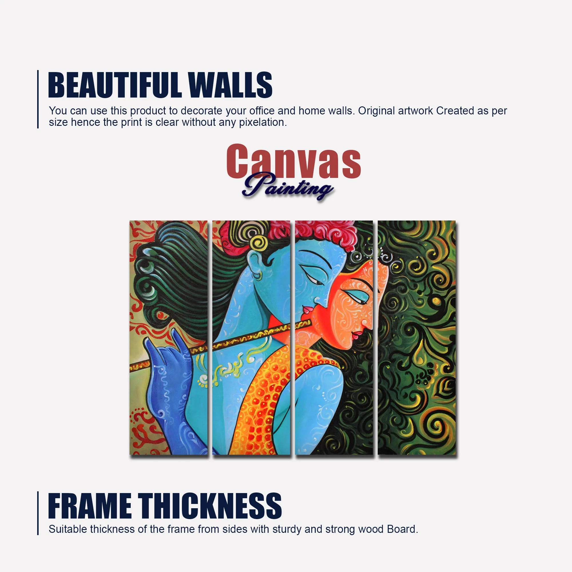 Divine Radha Krishna Canvas Wall Painting Set of 4 Pieces - Image 5