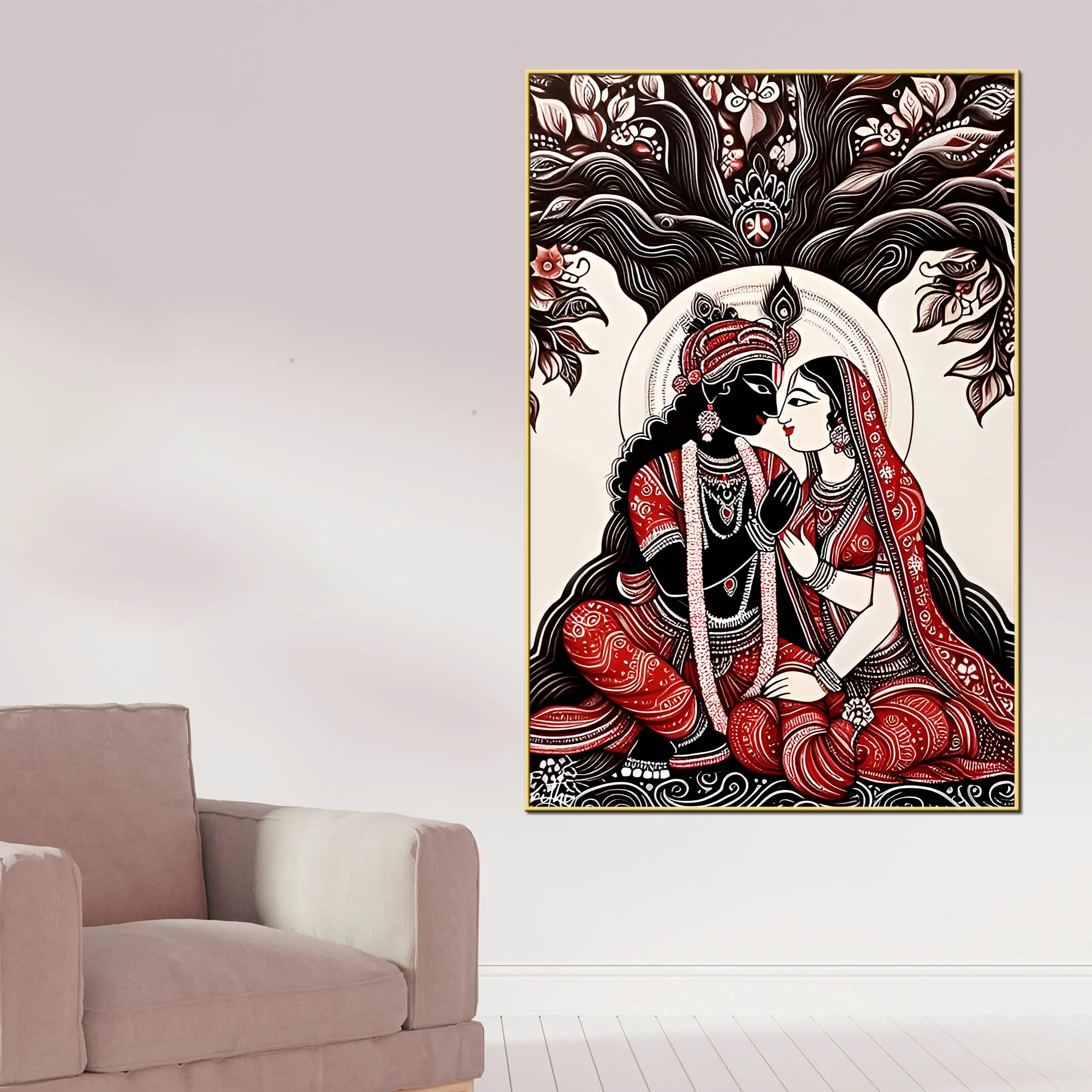 Divine Radha Krishna Love Canvas Wall Painting - Image 2