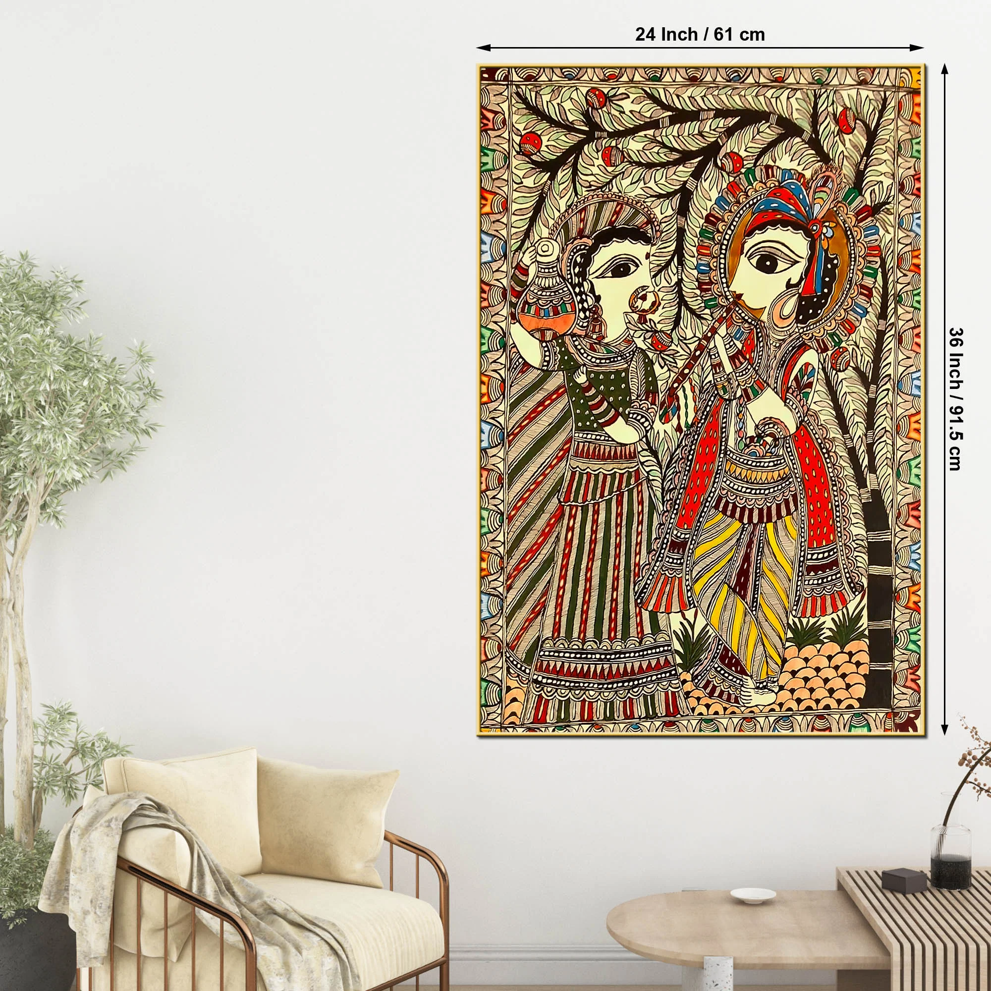 Divine Radha Krishna Madhubani Canvas Painting for Religious Indian Wall Decor - Image 5