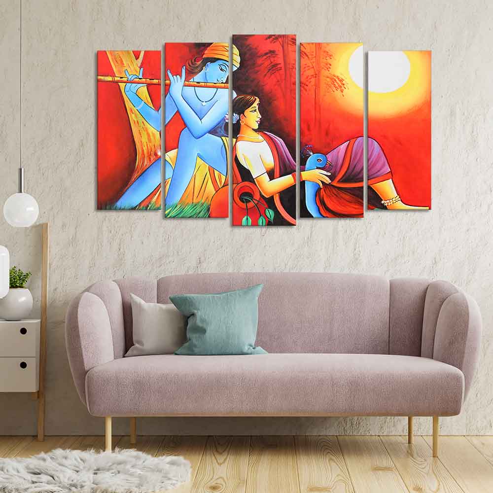 Divine Radha Krishna Premium Wall Painting Set of Five - Image 2