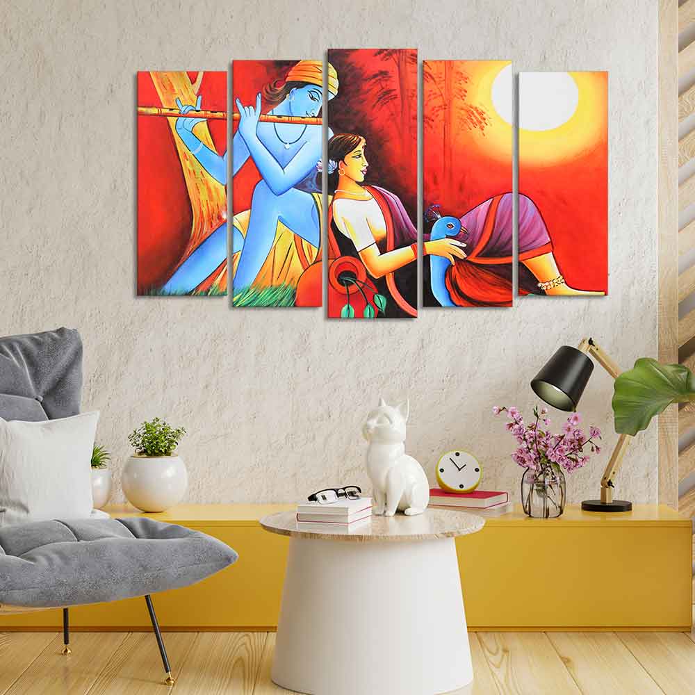 Divine Radha Krishna Premium Wall Painting Set of Five - Image 3