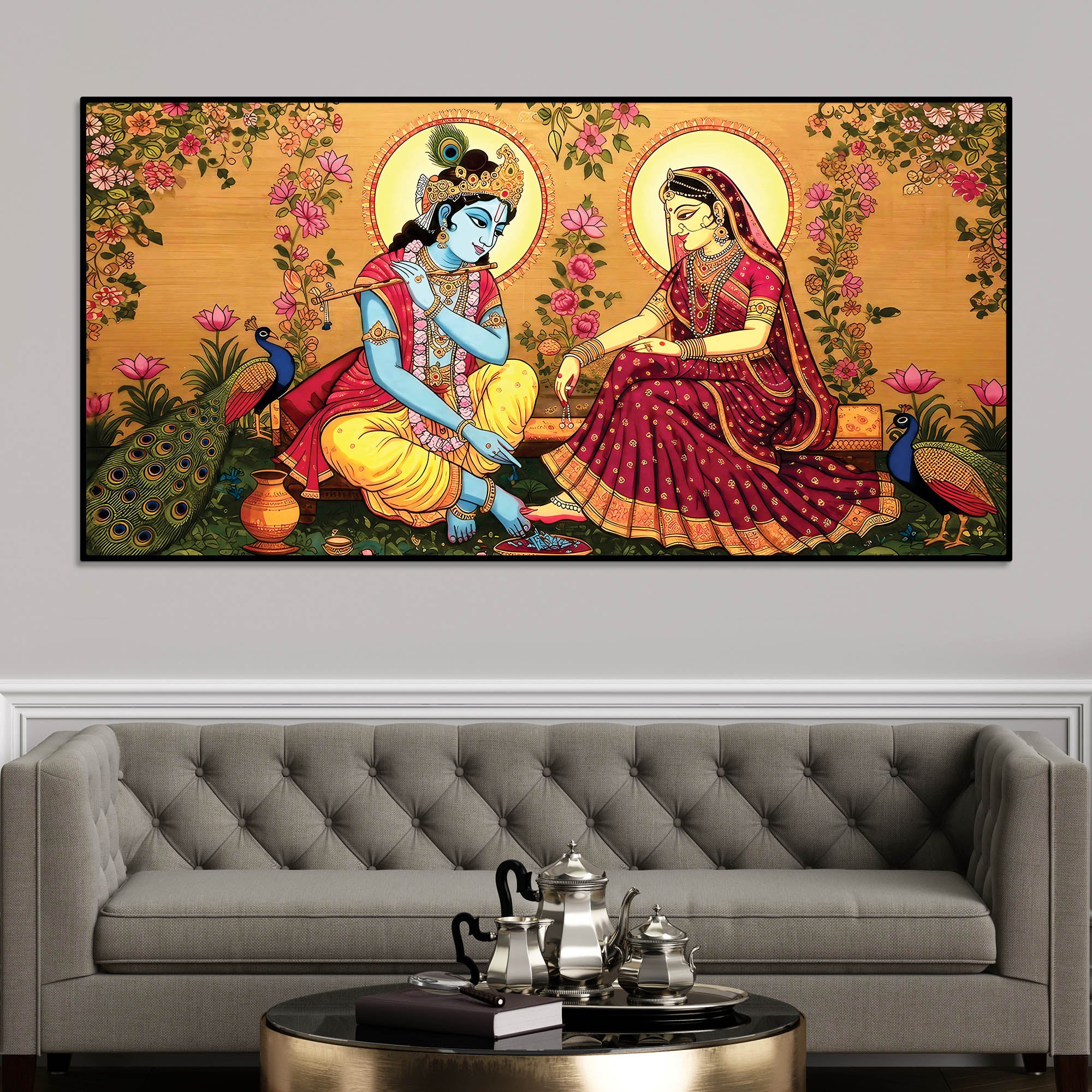 Divine Radha Krishna Religious Canvas Wall Painting - Image 2