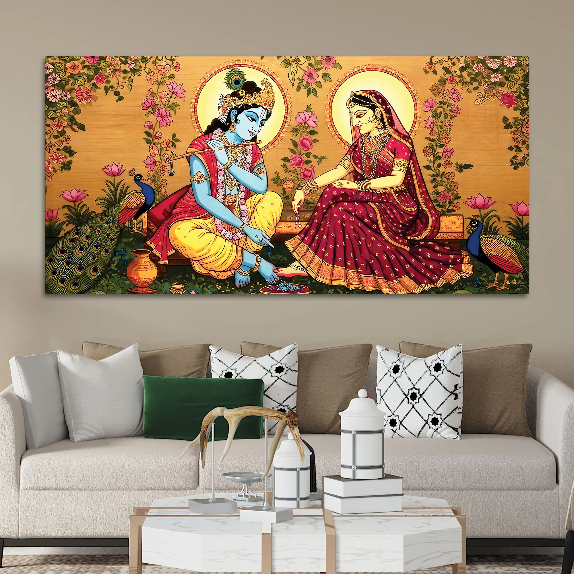 Divine Radha Krishna Religious Canvas Wall Painting - Image 3
