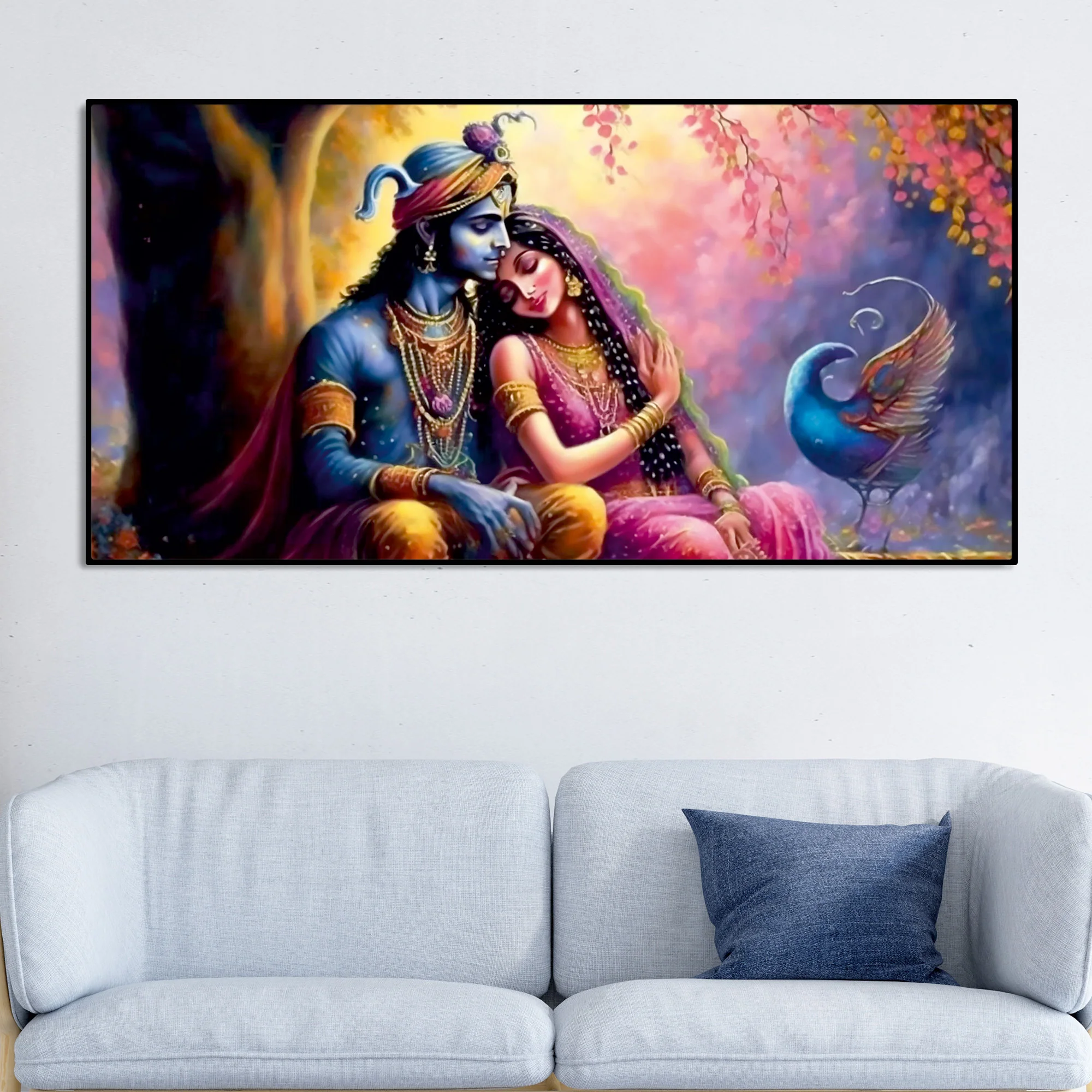 Divine Radha with Krishna Beautiful Canvas Wall Painting - Image 2