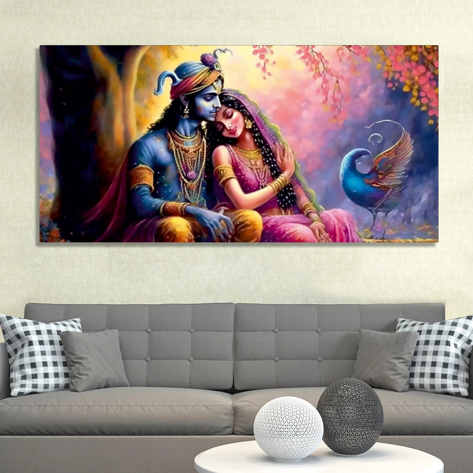 Divine Radha with Krishna Beautiful Canvas Wall Painting - Image 3