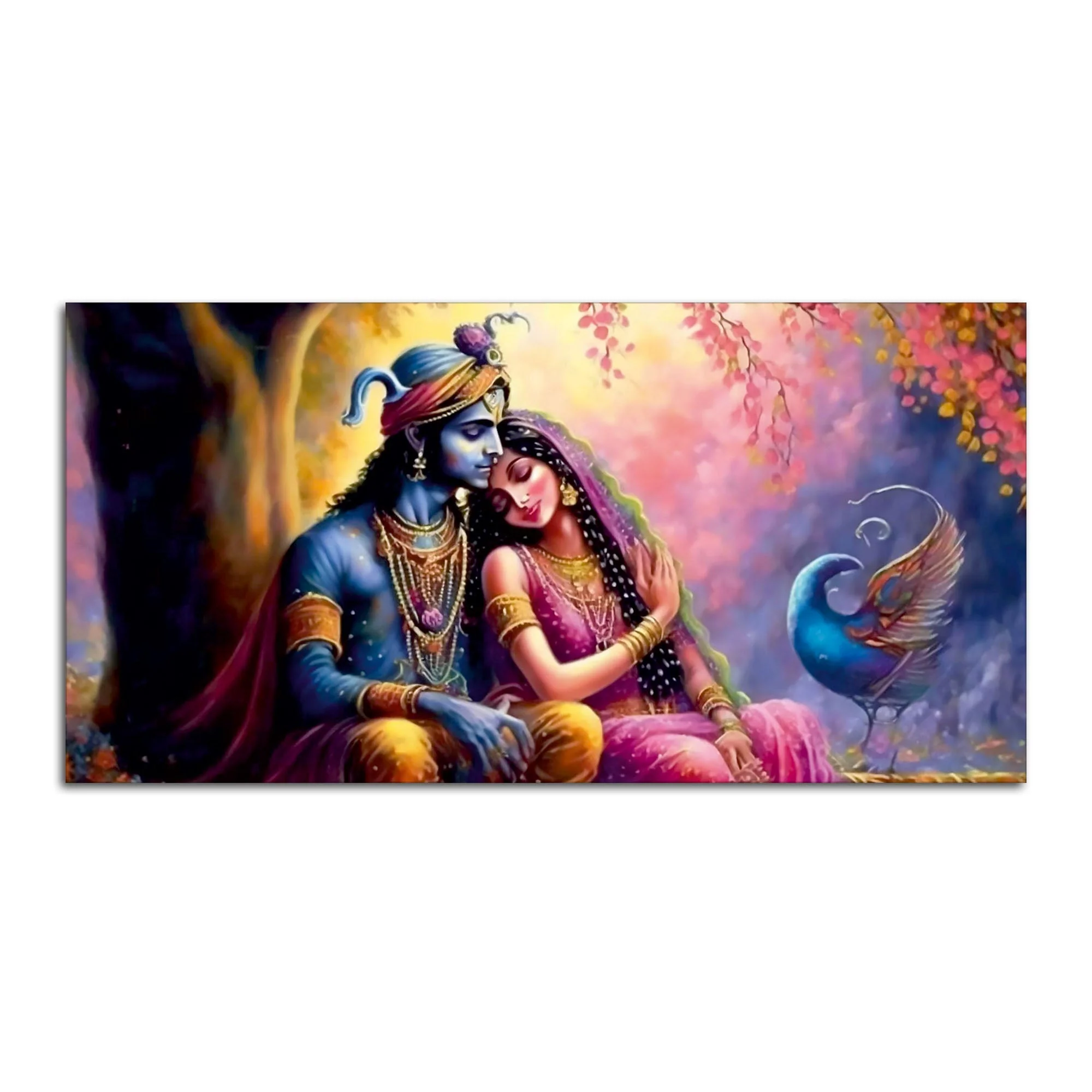 Divine Radha with Krishna Beautiful Canvas Wall Painting - Image 4