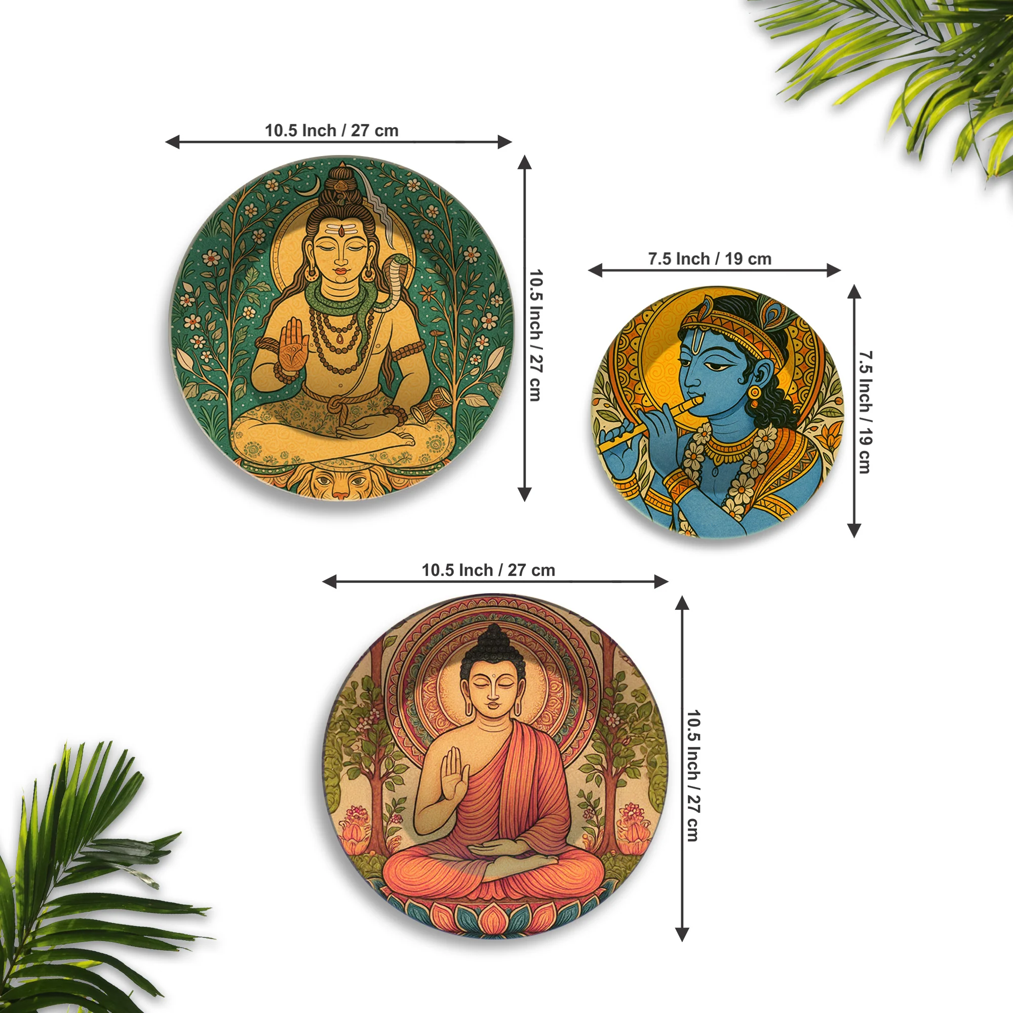 Divine Shiva Krishna & Buddha Premium Wall Plates Painting Set of 3 - Image 6