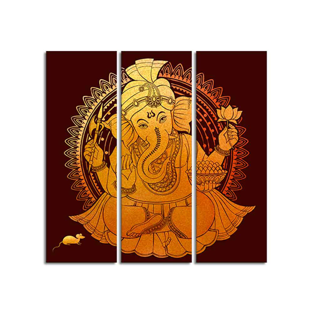 Divine Shree Ganesh Canvas Wall Painting of Three Pieces - Image 4
