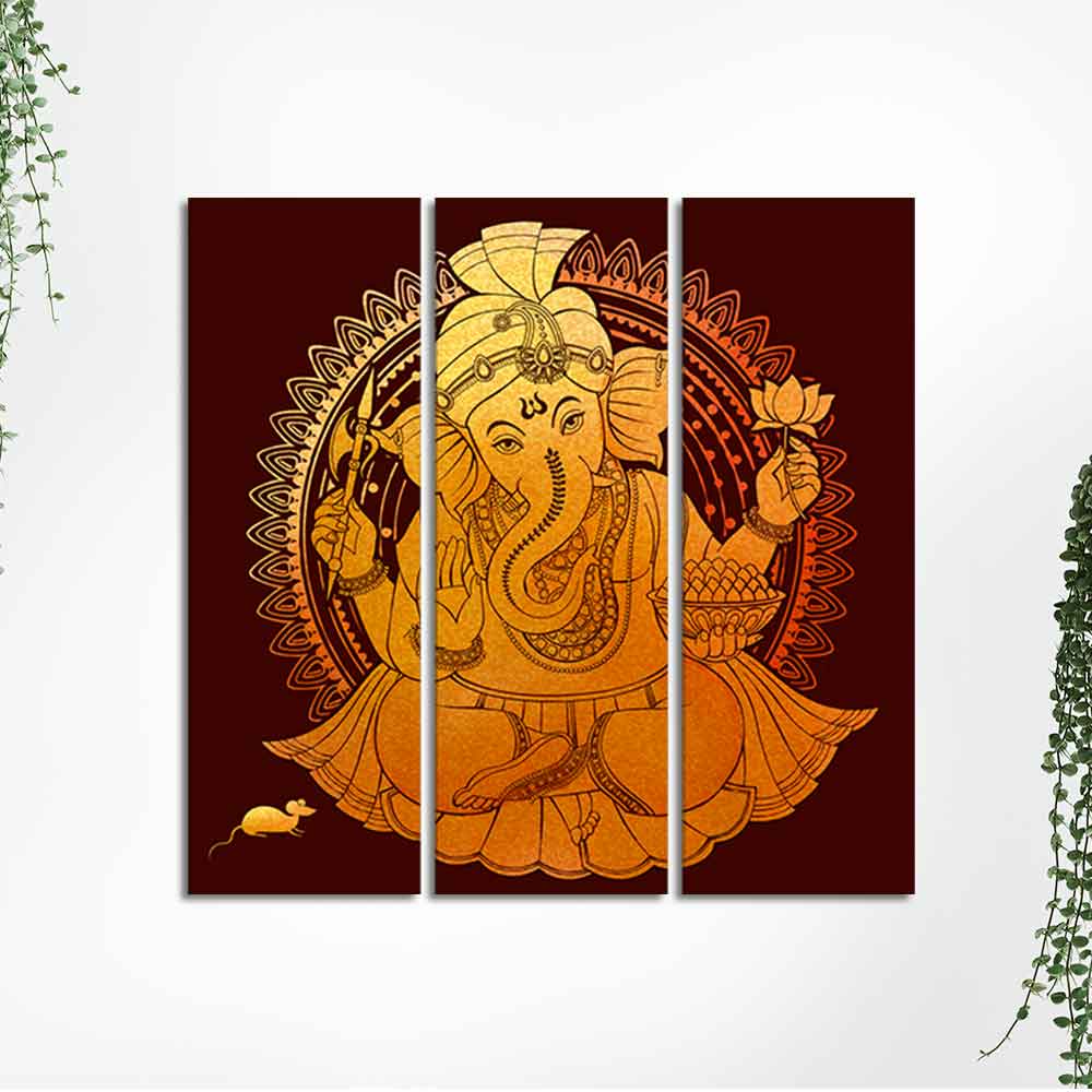 Divine Shree Ganesh Canvas Wall Painting of Three Pieces - Image 5