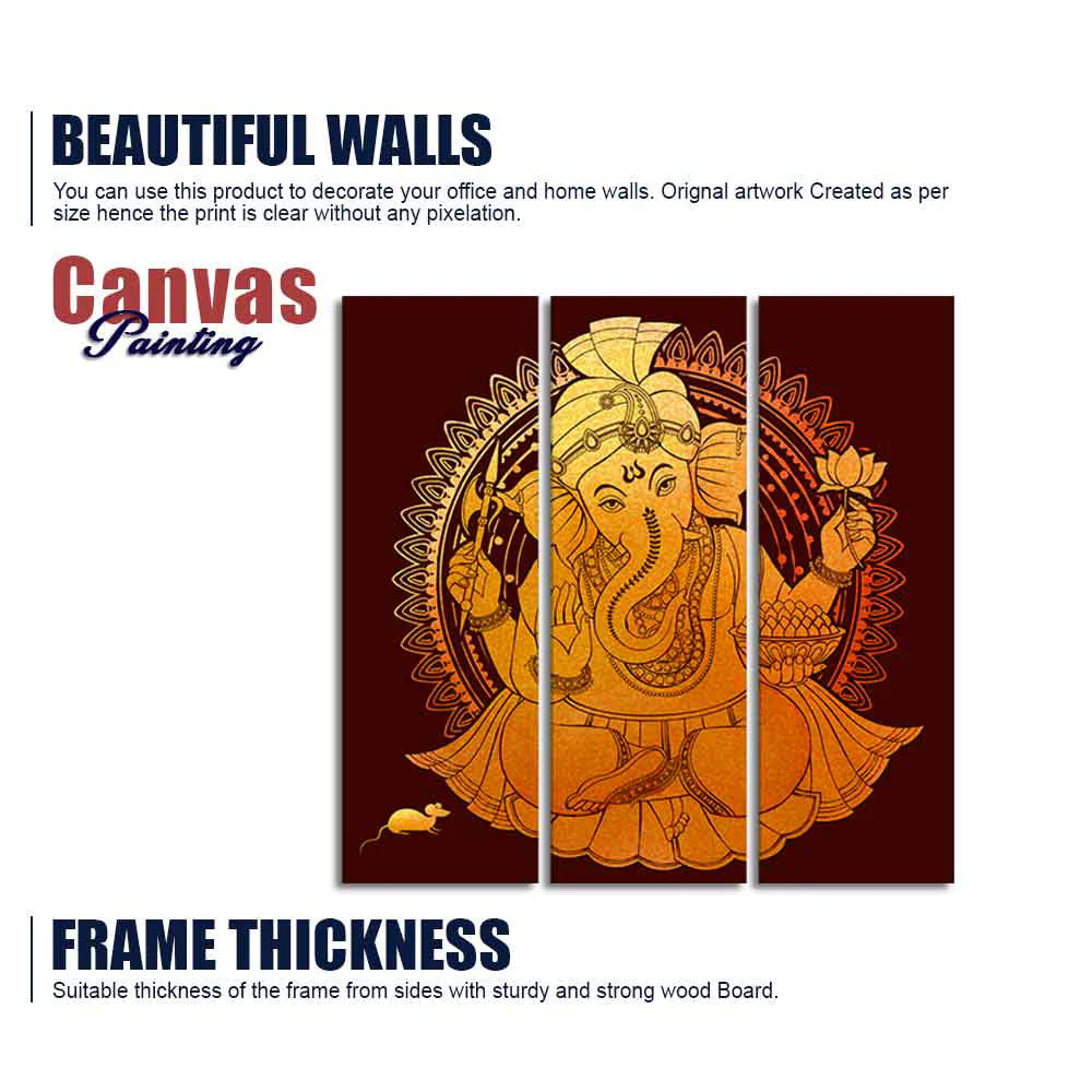 Divine Shree Ganesh Canvas Wall Painting of Three Pieces - Image 6