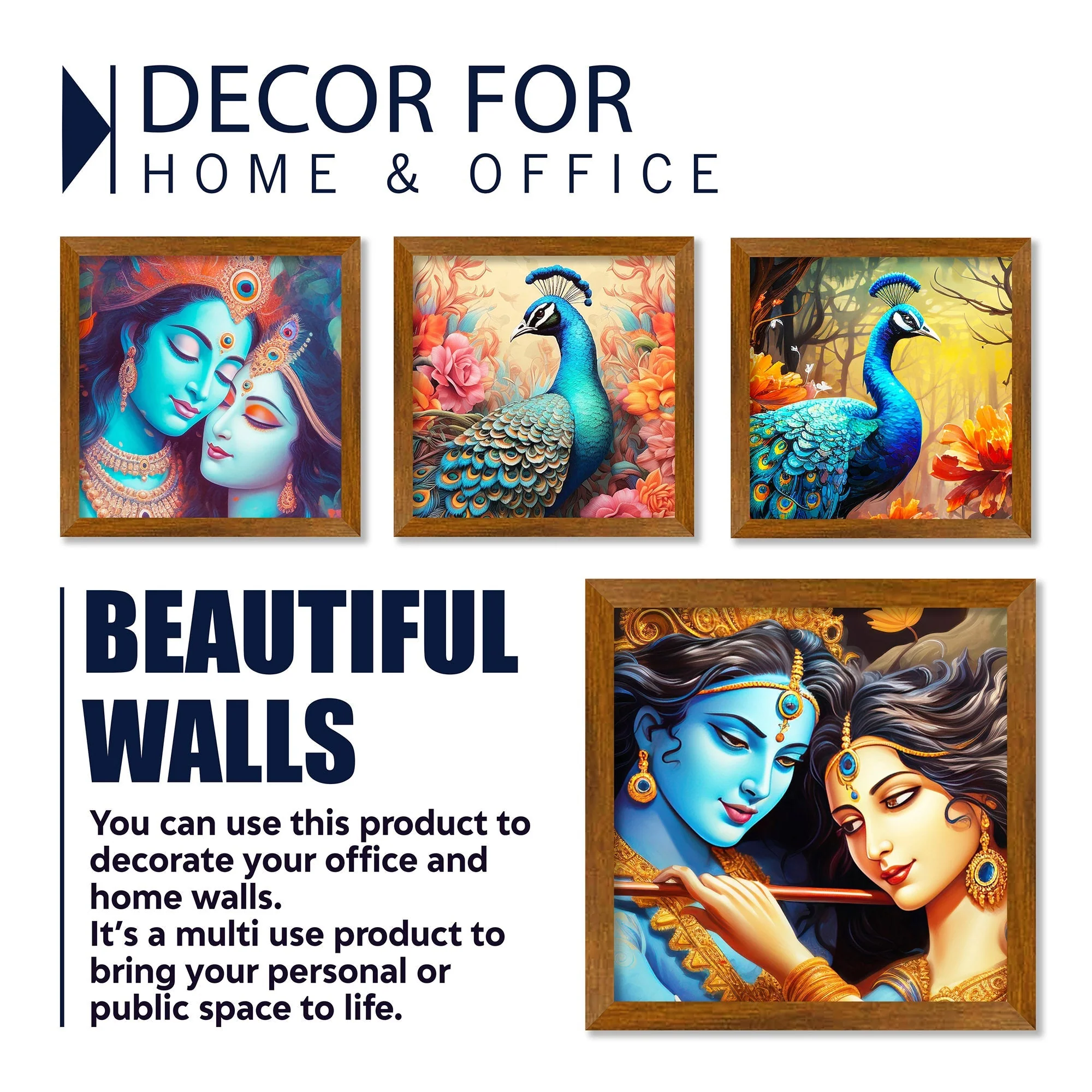 Divine Shree Radha and Krishna Premium Art Wall Frame Set of Four - Image 4