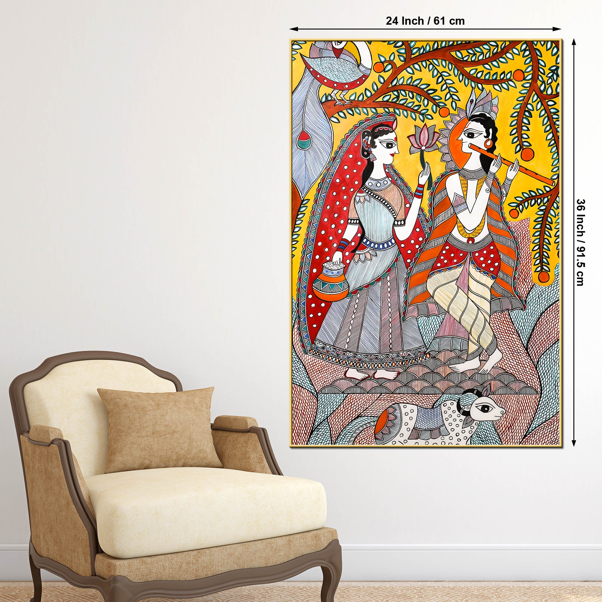 Divine Shree Radha Krishna Love Folk Art Canvas Wall Painting - Image 5