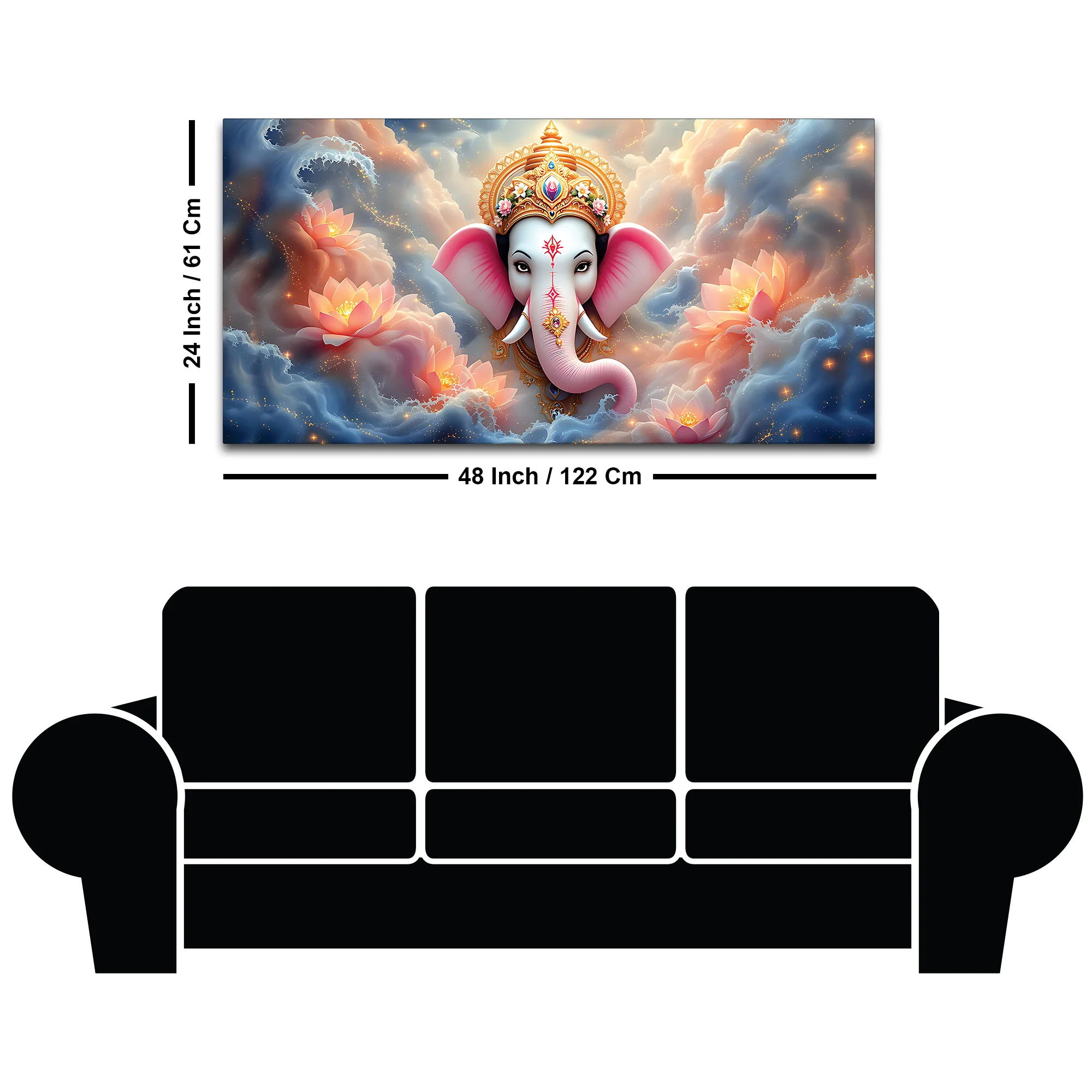 Divine Shri Ganesha in Celestial Clouds & Pink Lotus Marvellous Canvas Wall Painting for Home & Office Decor – Modern Devotional Wall Art - Image 8