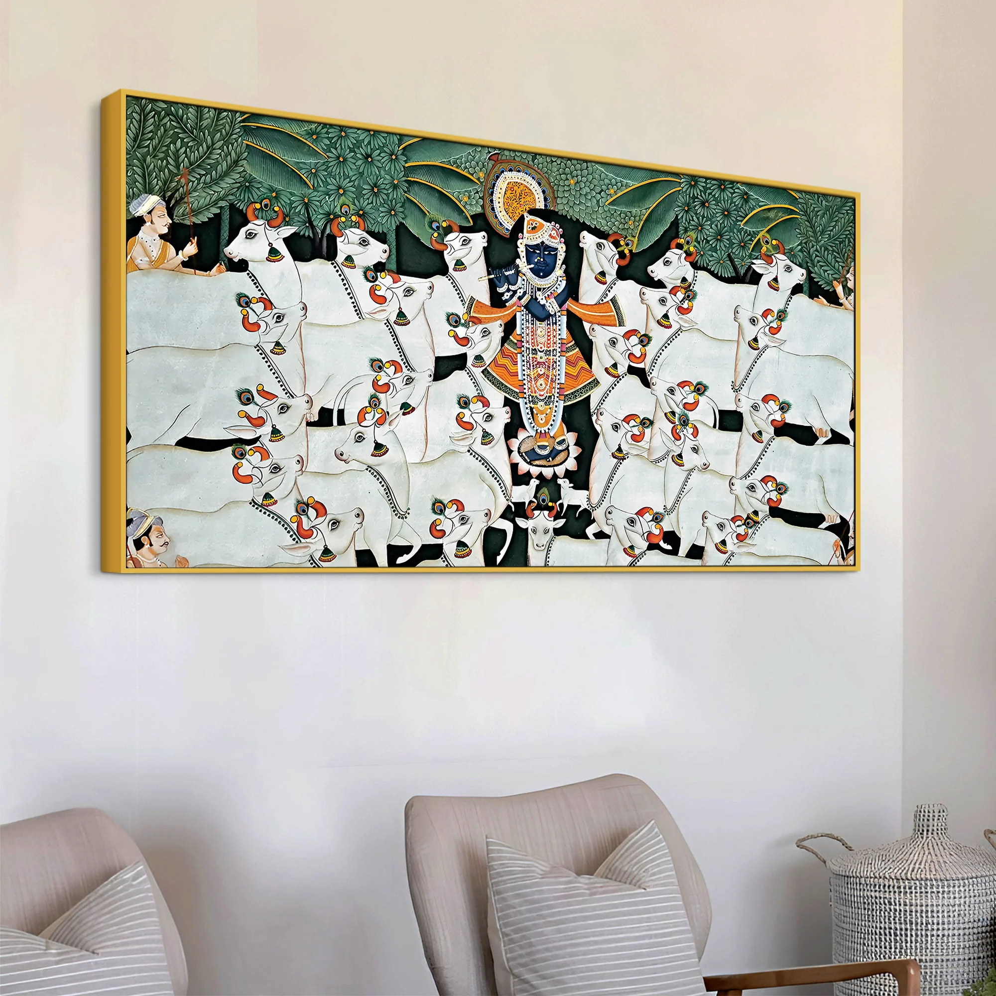Divine Shrinathji with Cows Traditional Pichwai Painting - Image 4