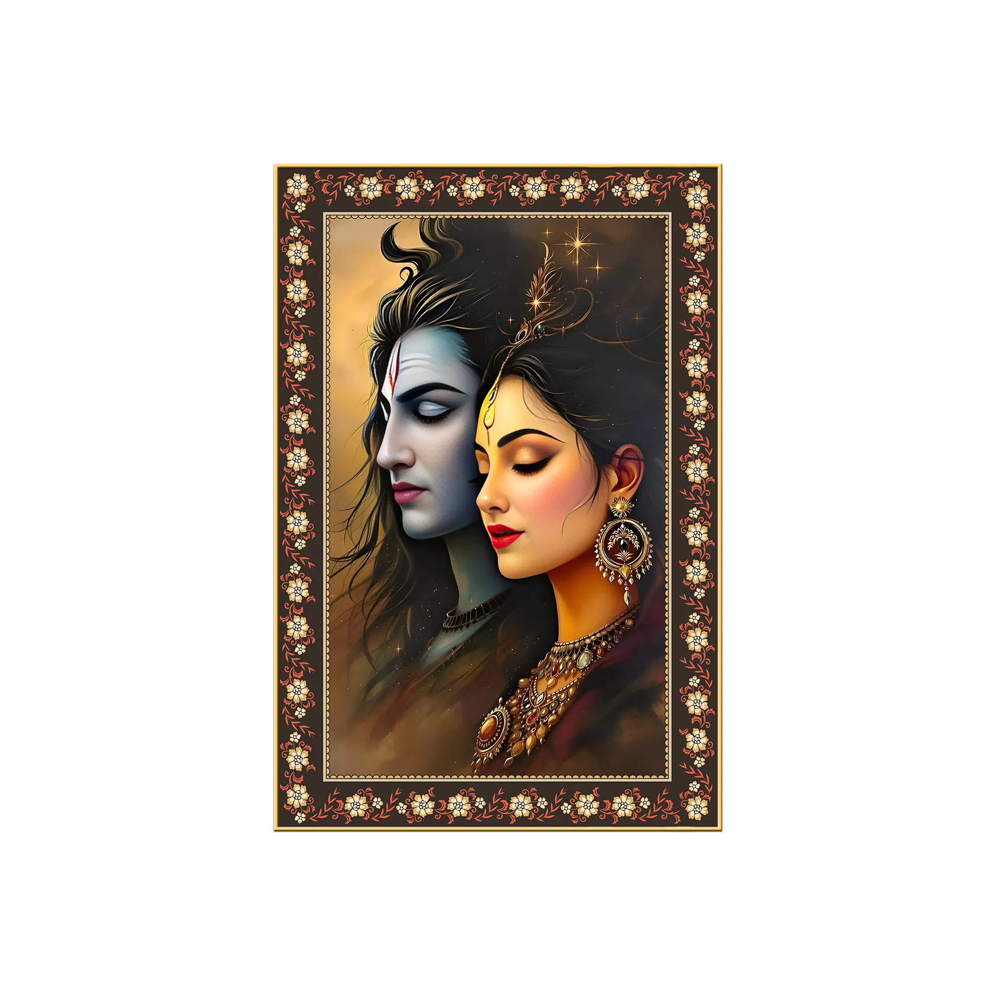 Divine Union Gauri Shankar Floral Border Vertical Wall Painting - Image 4