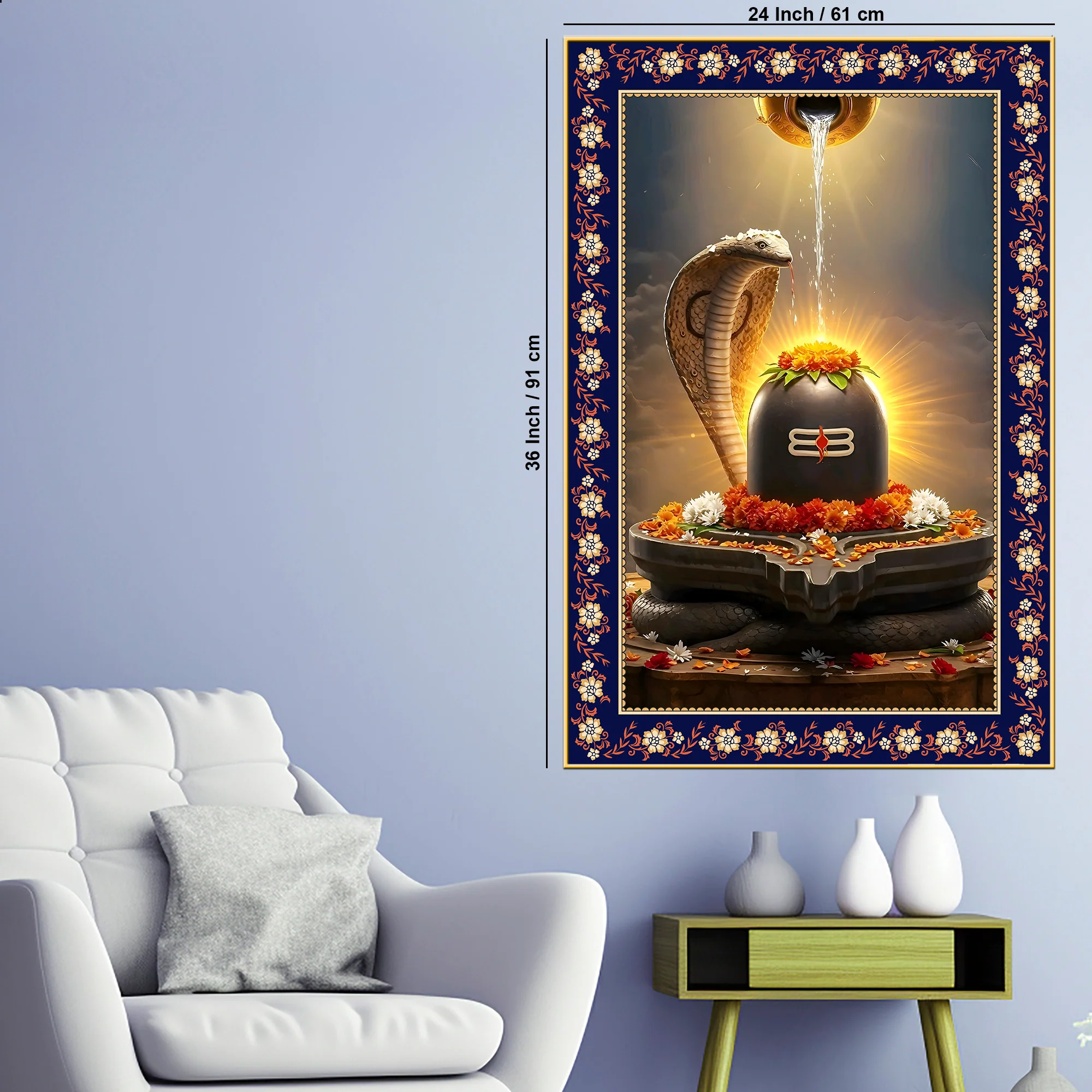 Divinity of the Shivling Floral Border Vertical Wall Painting - Image 6