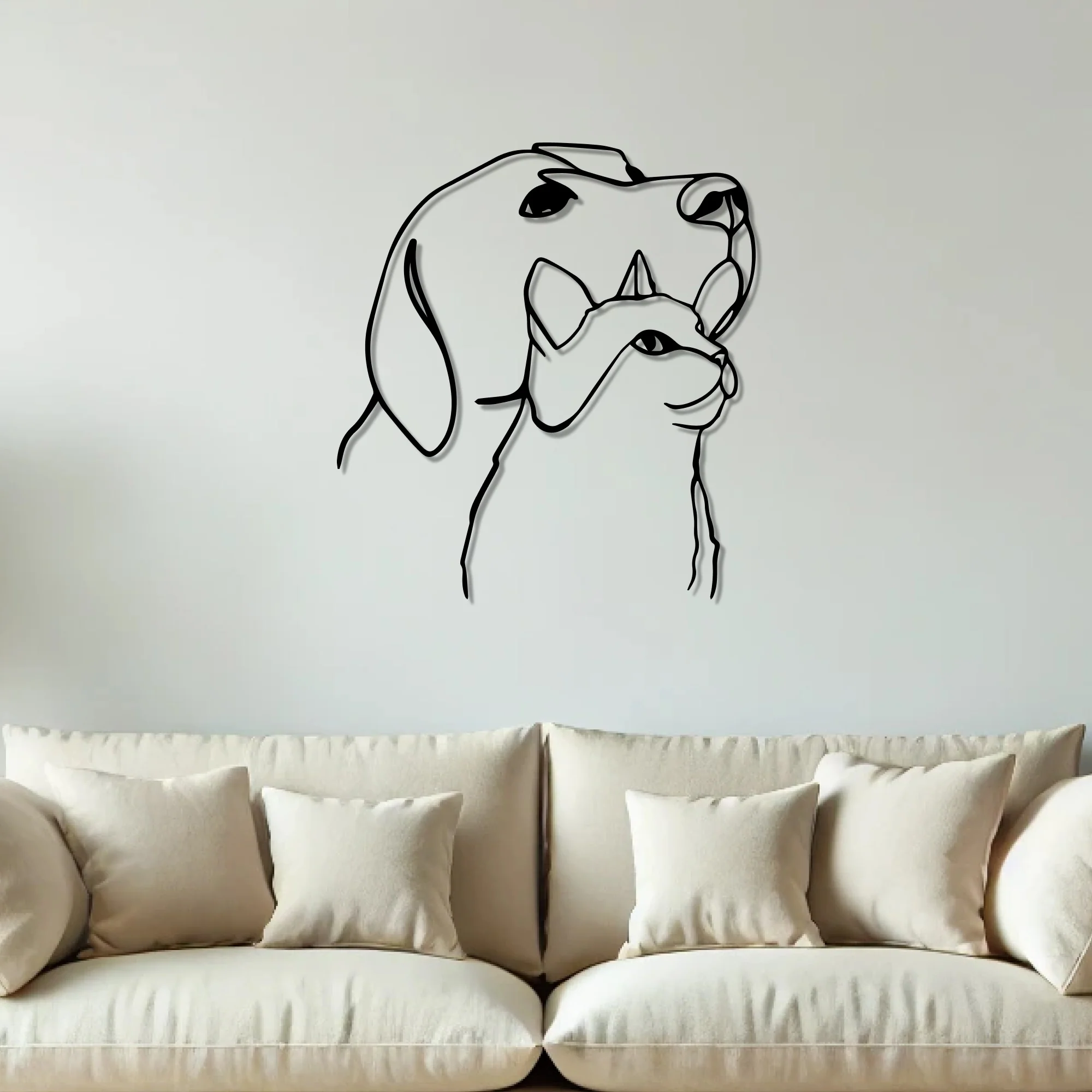 Dog & Cat Line Art Design Metal Art Wall Decor