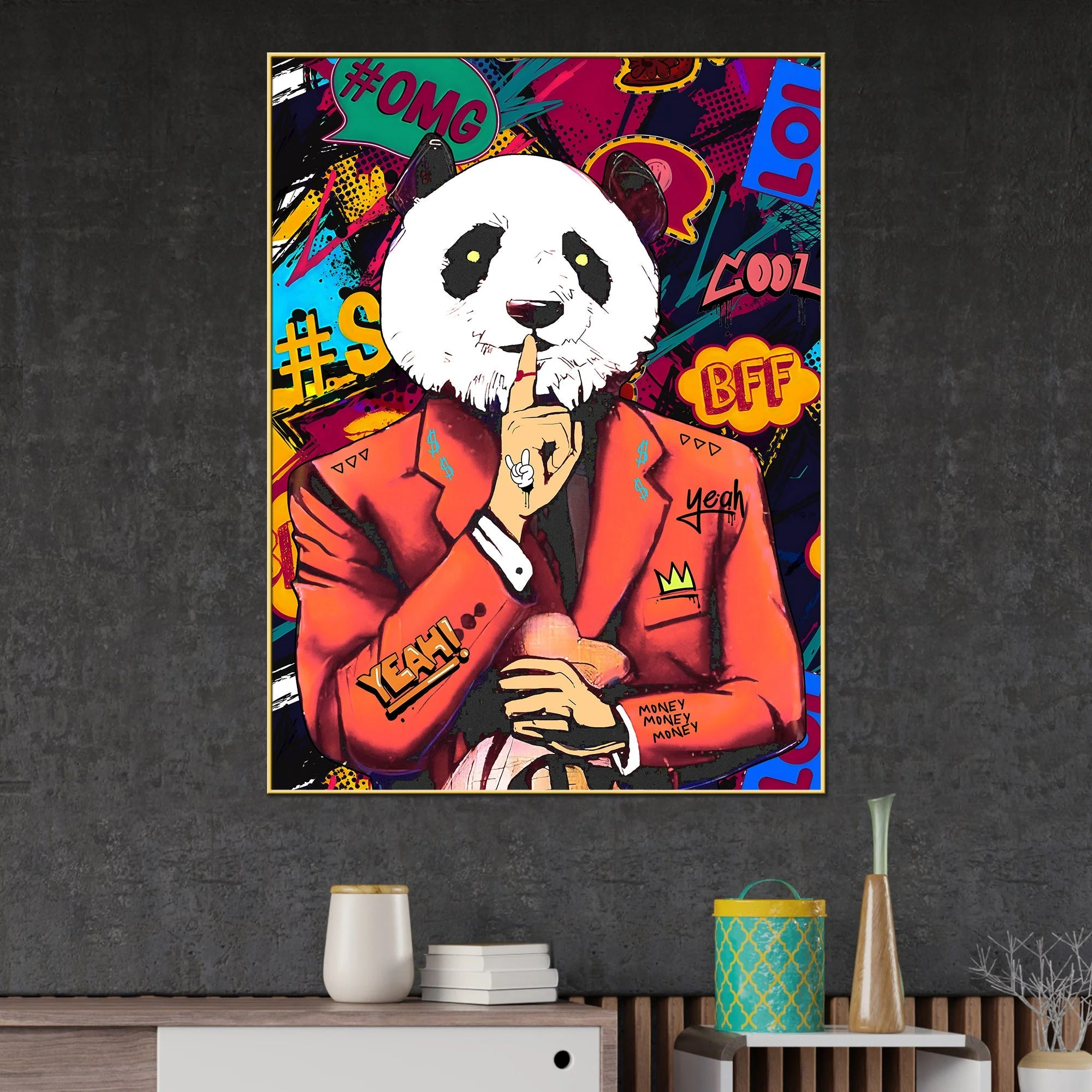 Don'T Tell Your Secrets Panda Cotton Canvas Wall Painting - Image 2