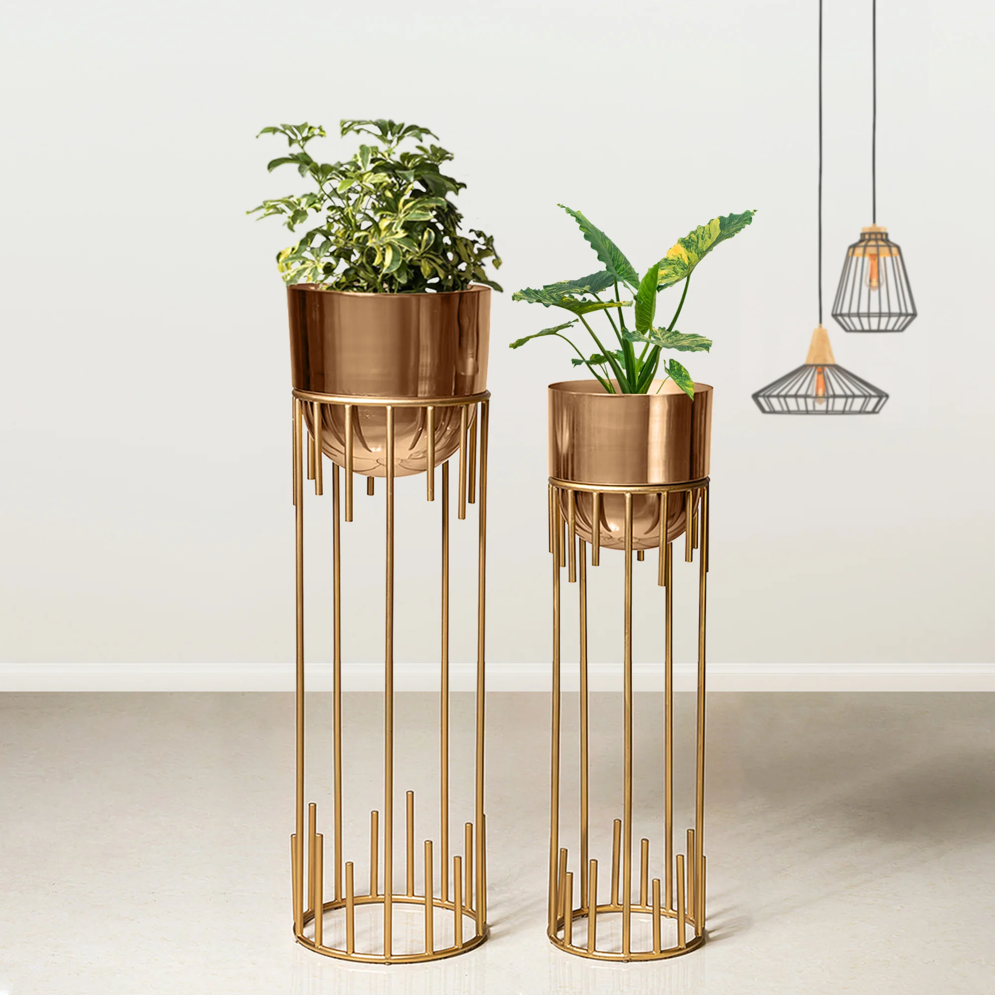 Dripping Luxury Metal Golden Finish Planters Set of 2 - Image 2