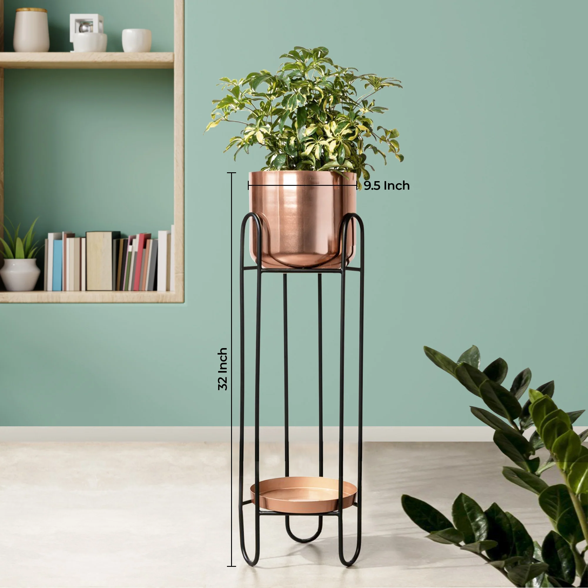 Dual Crown Black Stand & Ross Gold Finish Pot - Large Size Planter - Image 3
