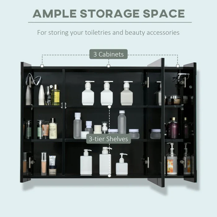 Dual LED Strip With Three Door Bathroom Mirror Cabinet - Image 3
