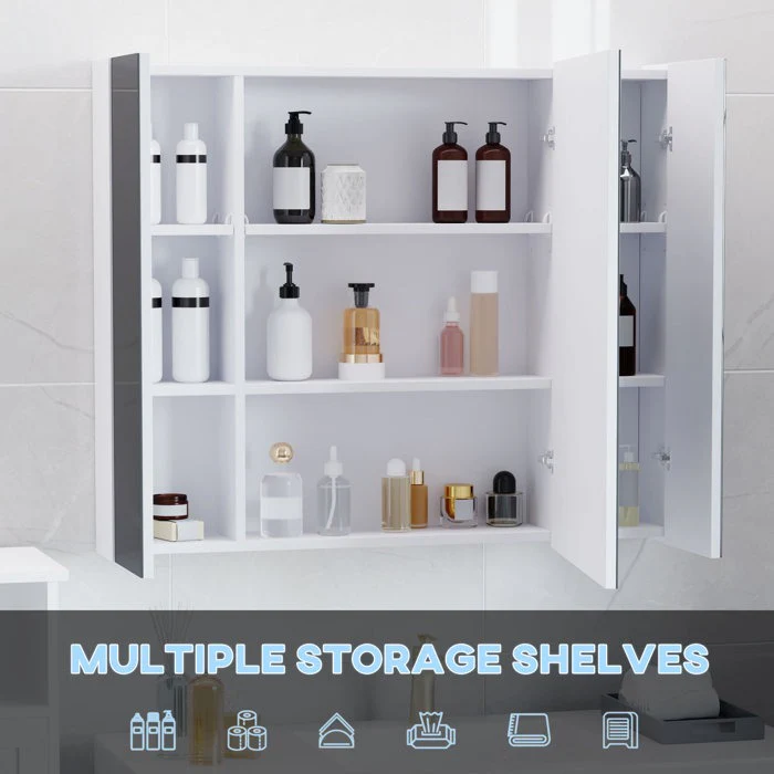 Dual LED Strip With Three Door White Bathroom Mirror Cabinet - Image 3