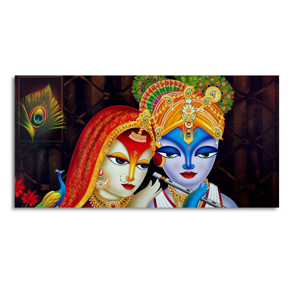 Dwarkadhish Krishna with Radha Canvas Wall Painting - Image 4