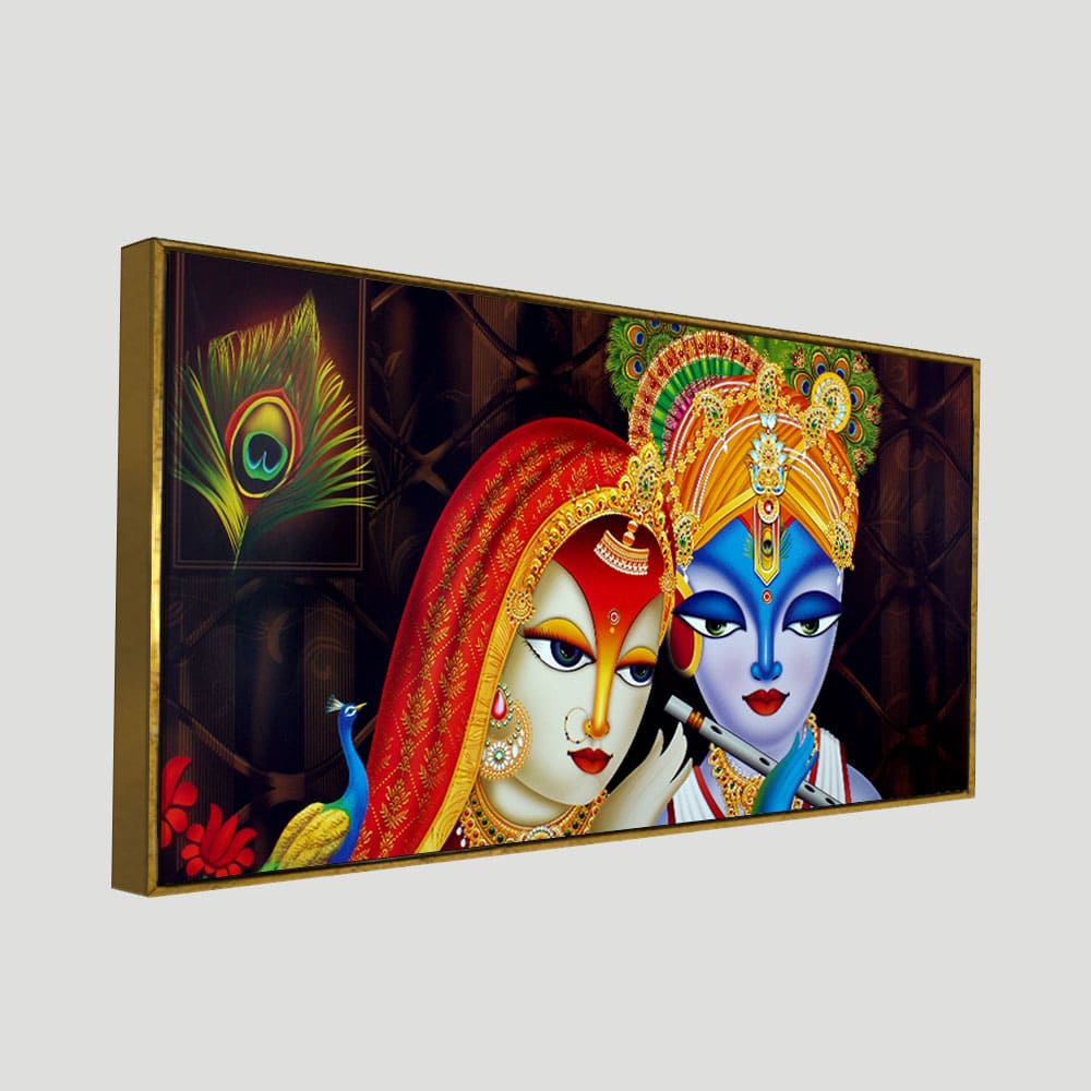 Dwarkadhish Krishna with Radha Canvas Wall Painting - Image 5