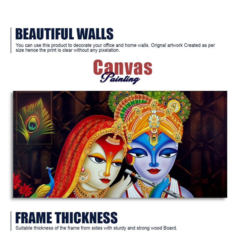 Dwarkadhish Krishna with Radha Canvas Wall Painting - Image 6