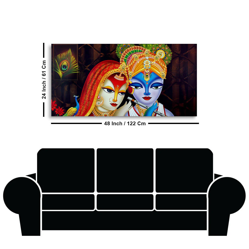 Dwarkadhish Krishna with Radha Canvas Wall Painting - Image 7