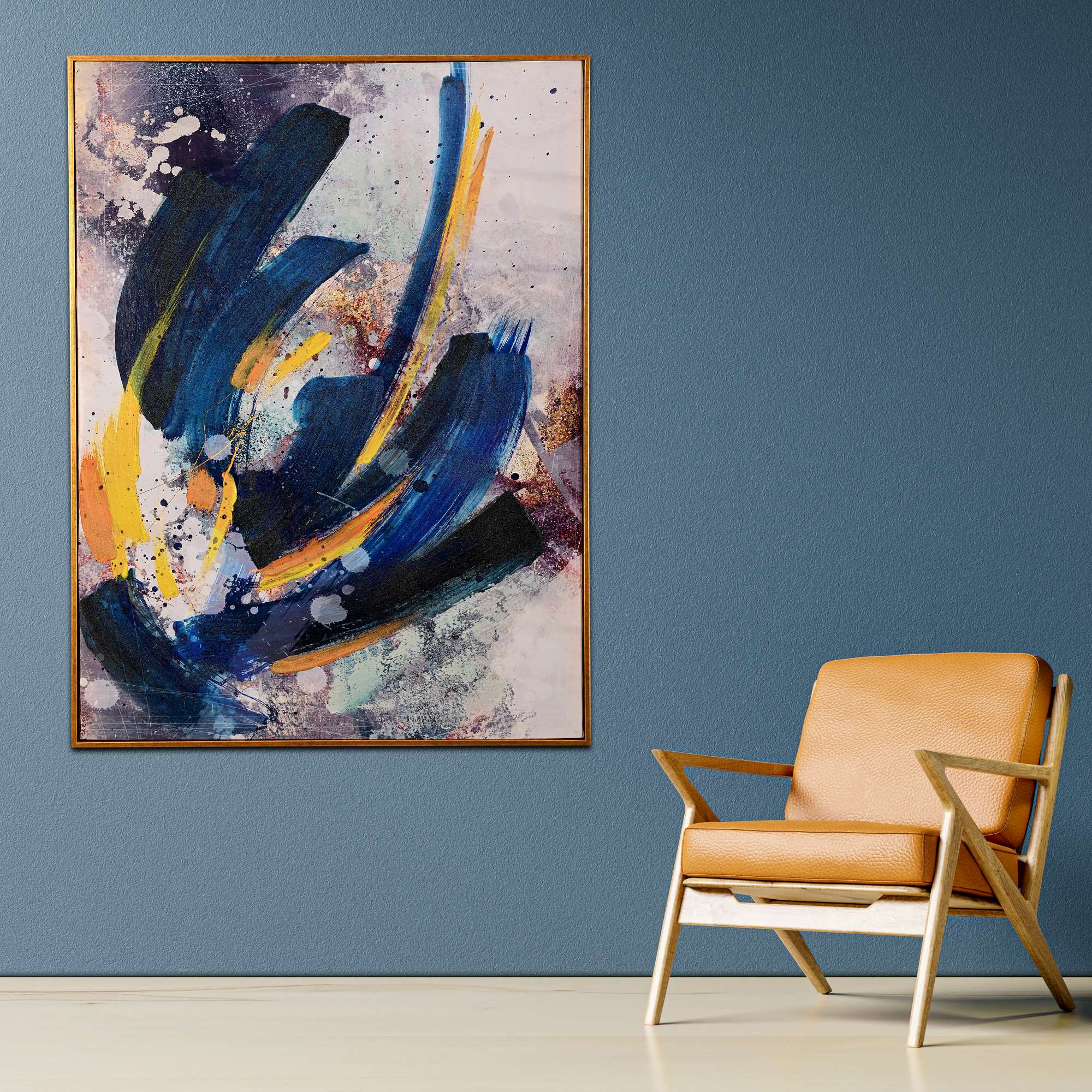Eclipse of Ember Abstract Hand Painted Wall Painting with Floating Frame - Image 3
