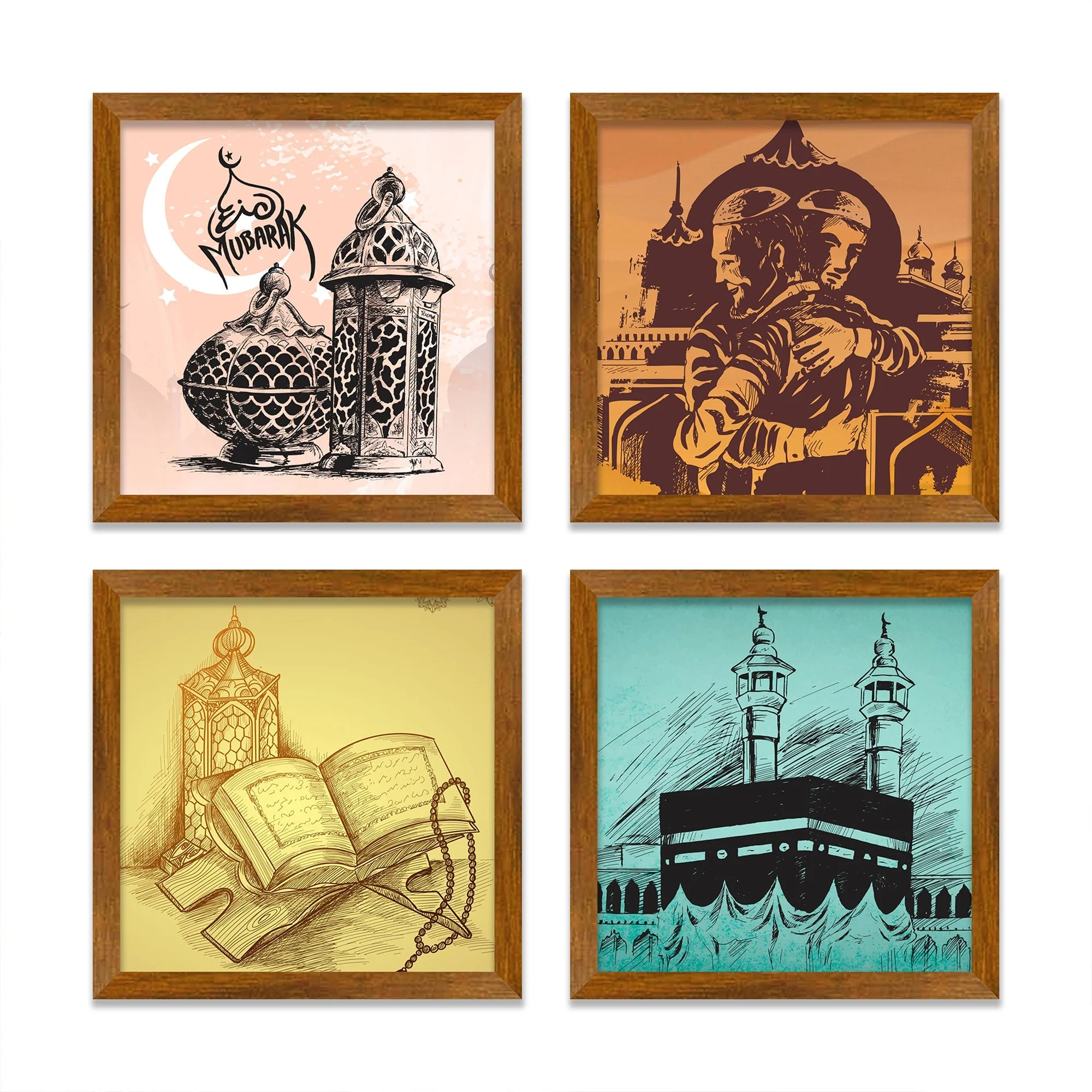 Eid Mubarak Islamic Religious Wooden Wall Frame Set of Four - Image 3