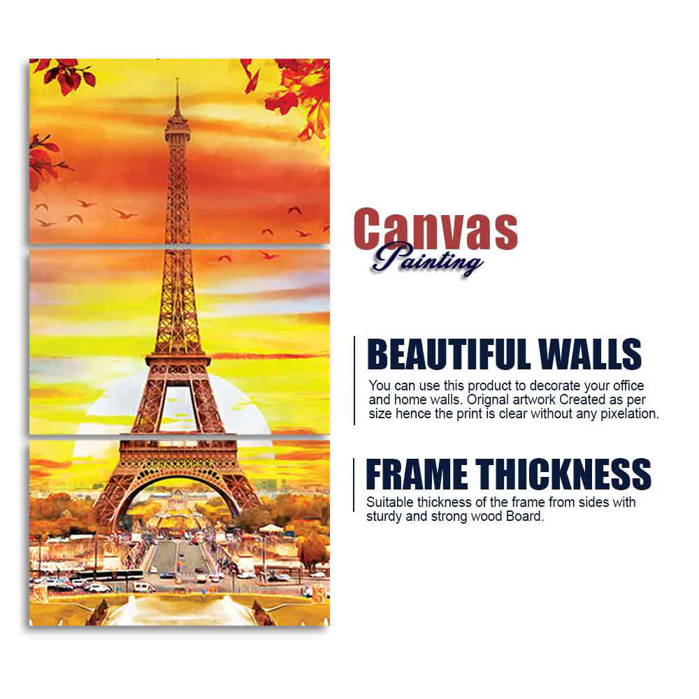 Eiffel Tower in Paris Wall Painting of 3 Pieces - Image 5