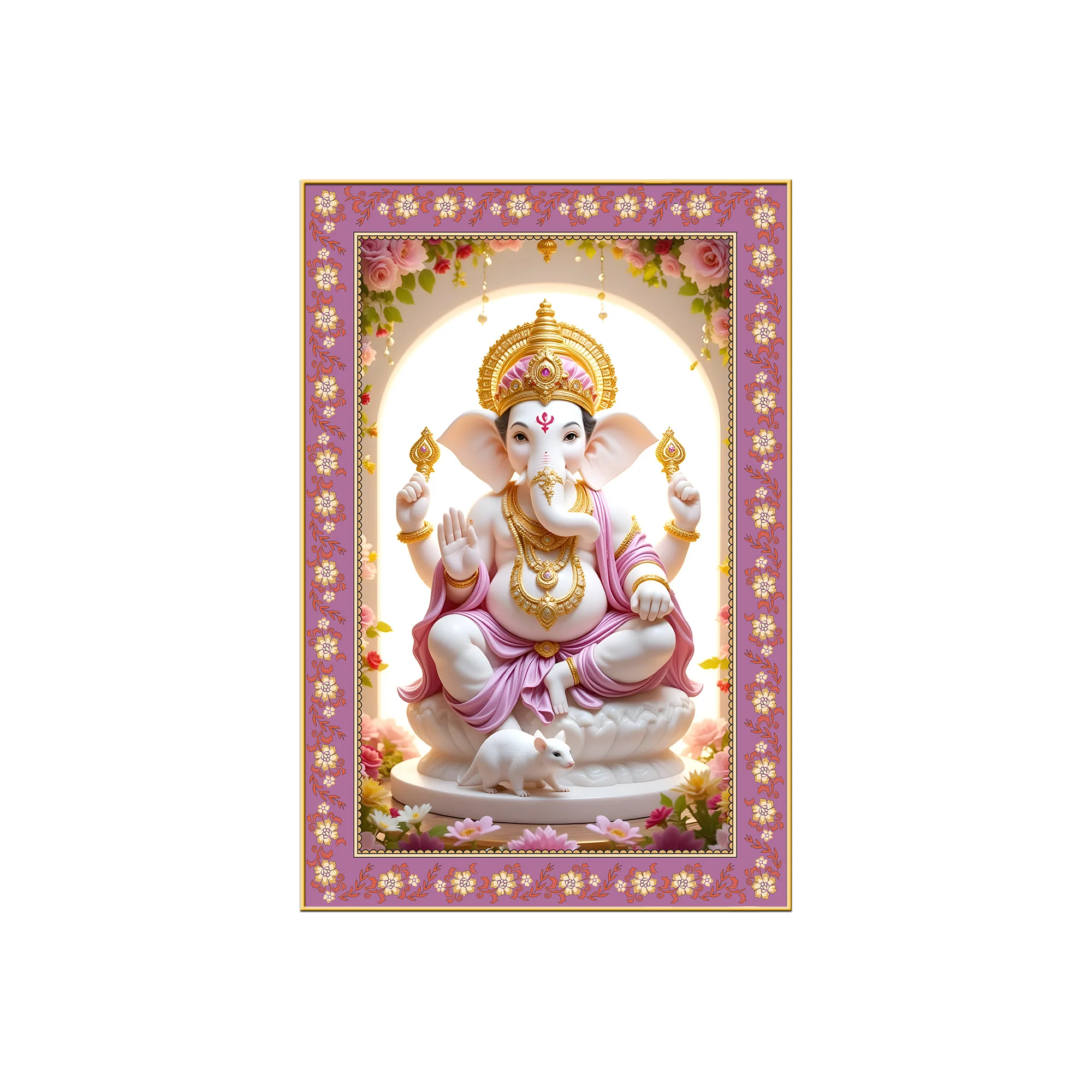 Ekadanta Ganesha Floral Border Vertical Wall Painting - Image 4