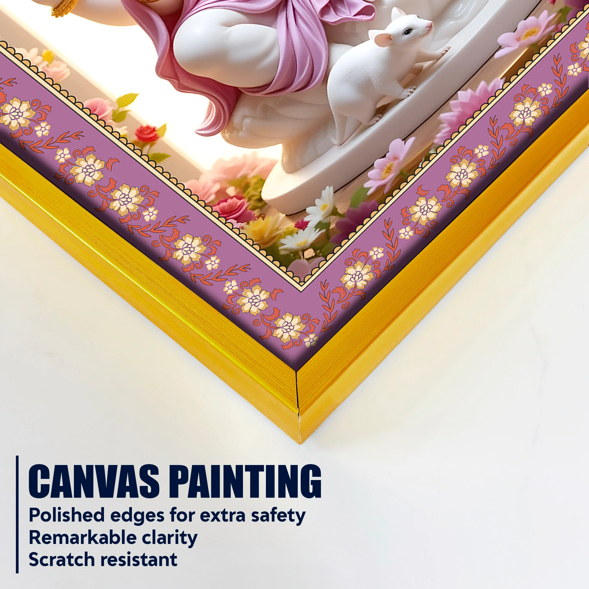 Ekadanta Ganesha Floral Border Vertical Wall Painting - Image 5
