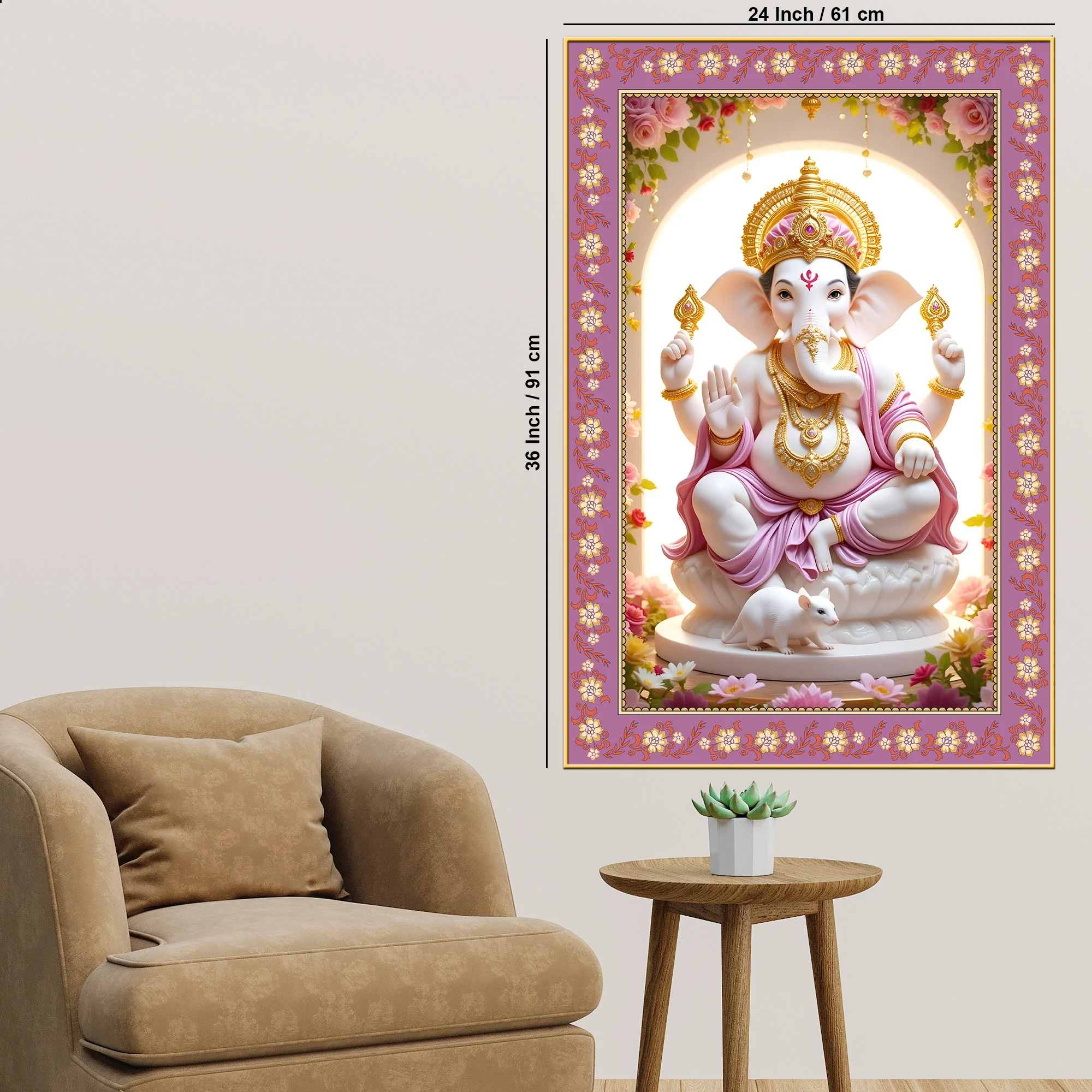 Ekadanta Ganesha Floral Border Vertical Wall Painting - Image 6