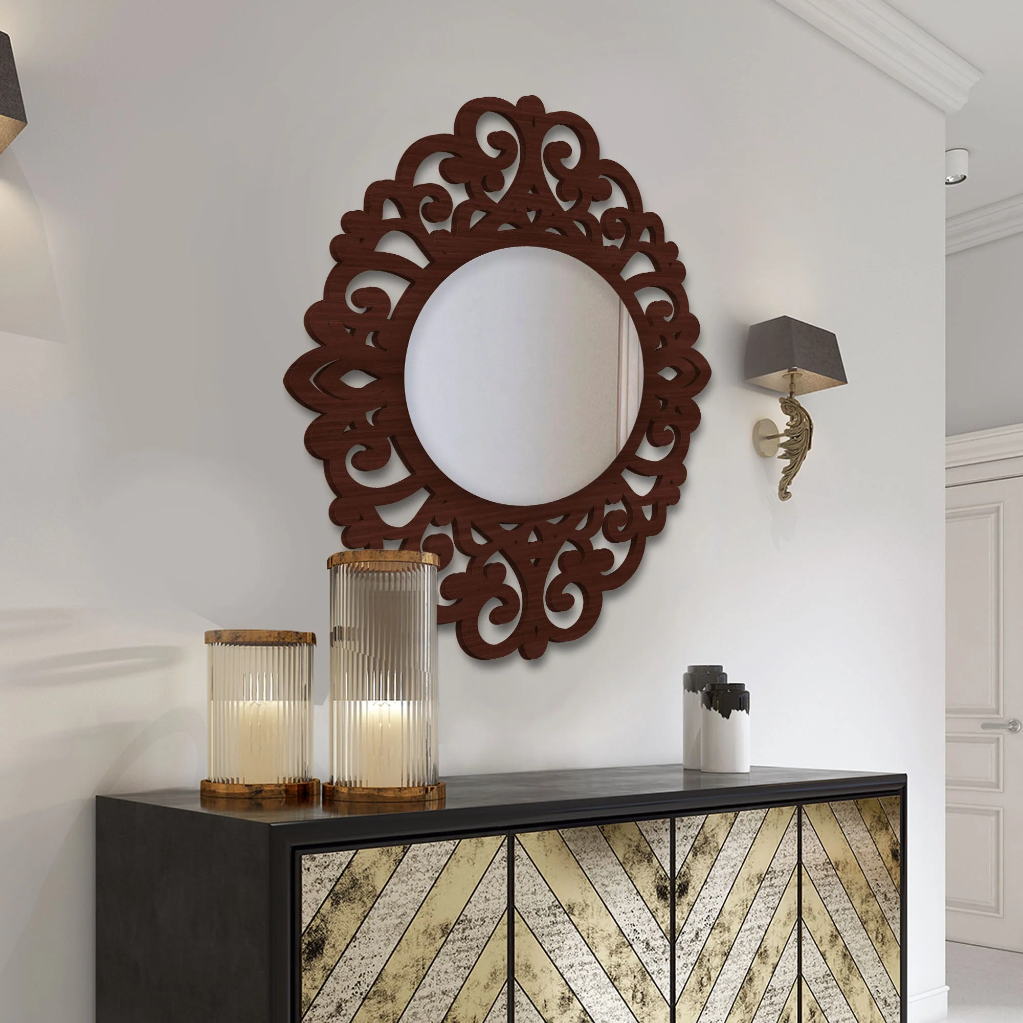 Elegance Beautiful Designer Wooden Frame Wall Mirror - Image 2