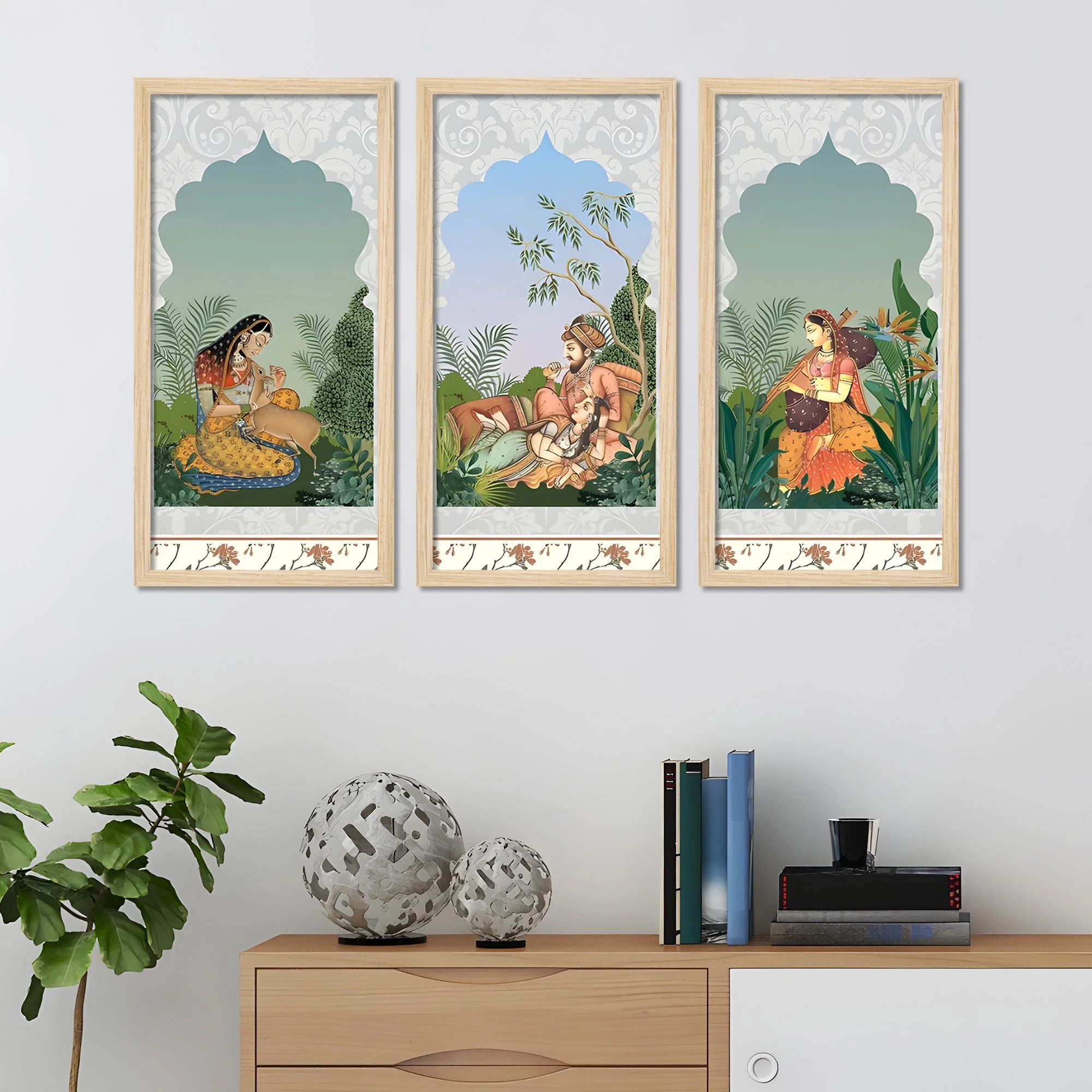 Elegance of the East Royal Mural Art Wall Frame Set of Three - Image 2