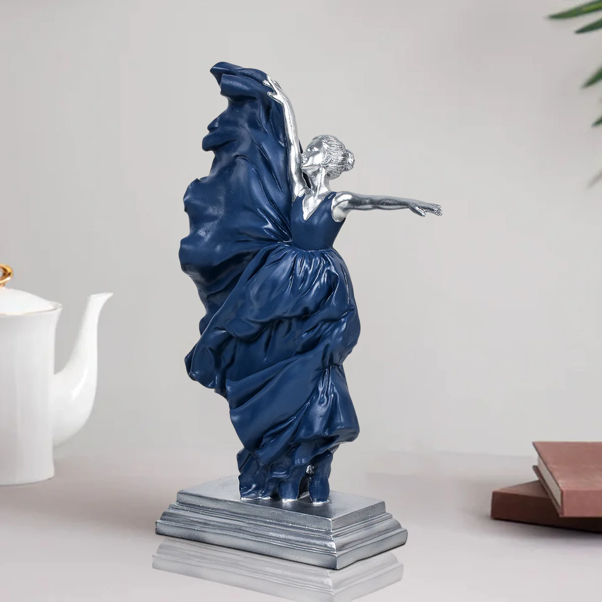 Elegant Blue Dress Dancing Girl Statue Table Decoration Showpiece - Image 2
