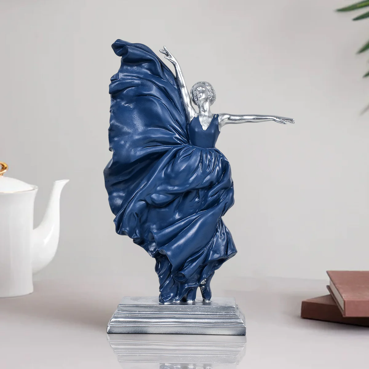 Elegant Blue Dress Dancing Girl Statue Table Decoration Showpiece - Image 3