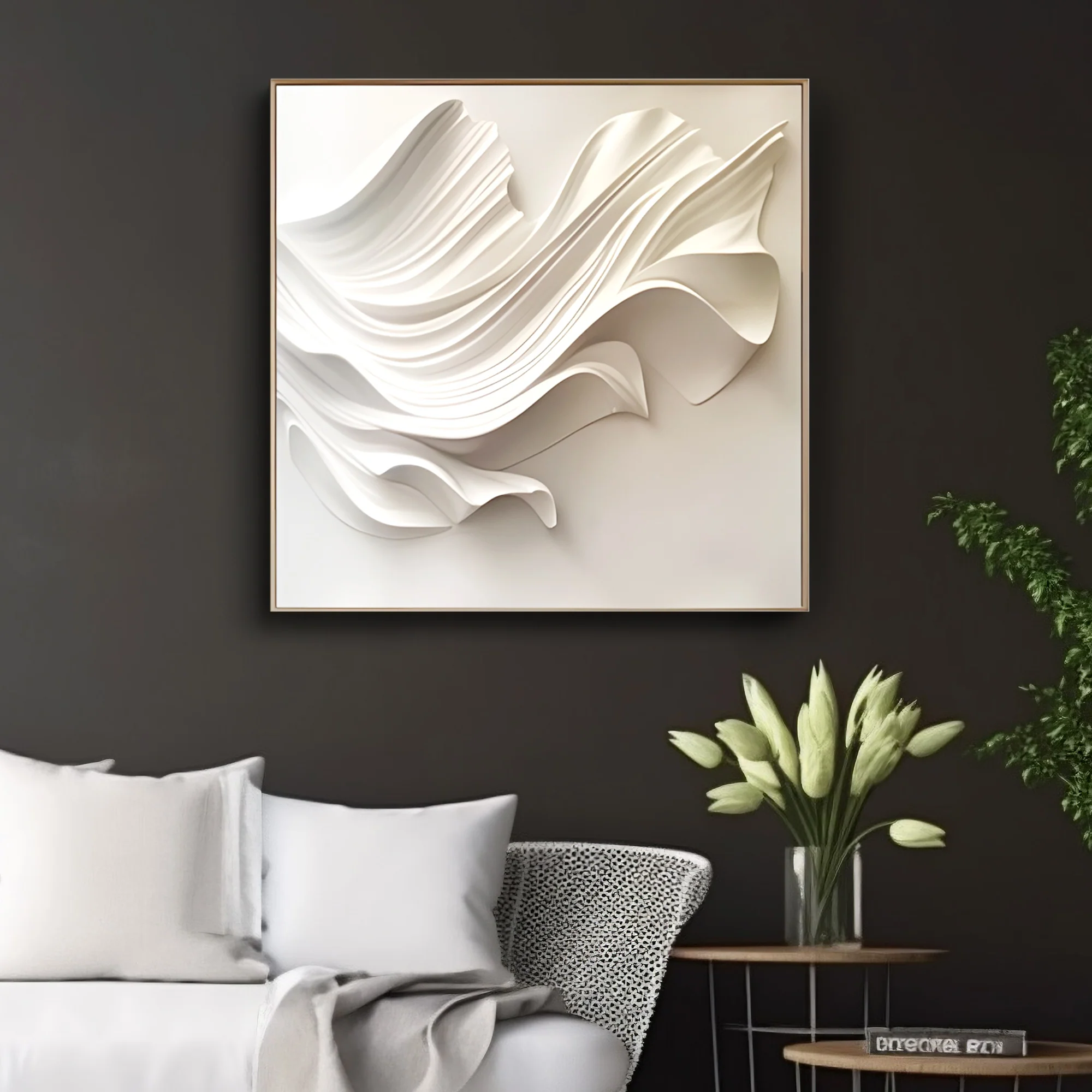 Elegant Curved White Wall Decor Art Framed Contemporary Spaces - Image 3