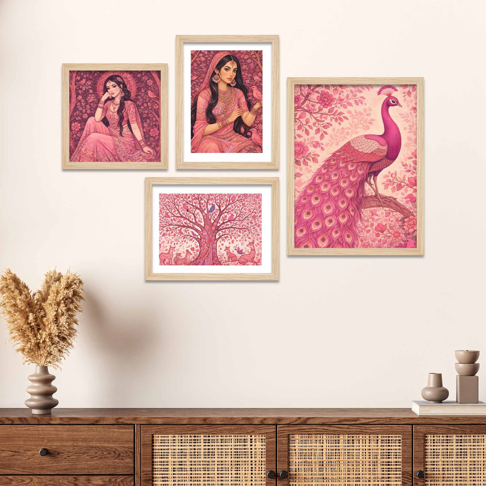 Elegant Feminine Ethnic Wall Frame Set of Four
