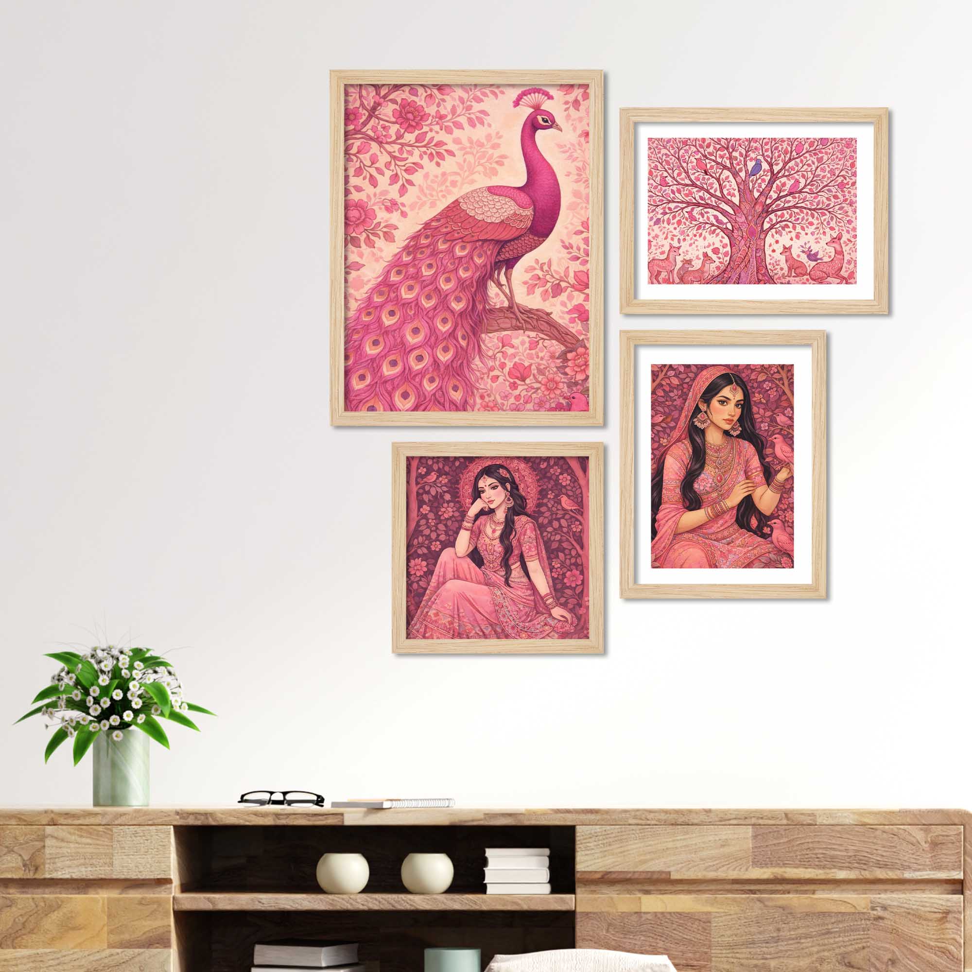 Elegant Feminine Ethnic Wall Frame Set of Four - Image 2
