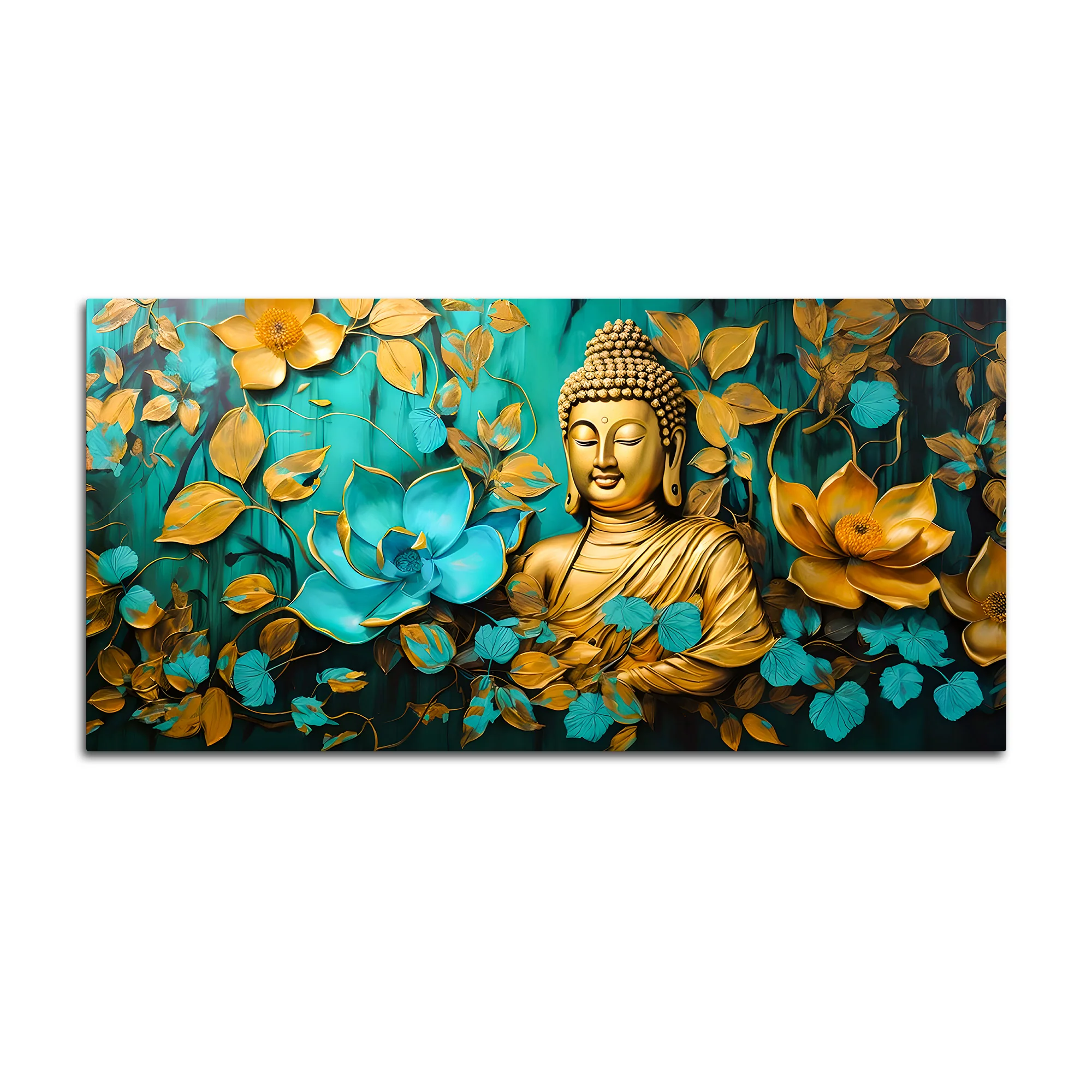 Elegant Gautam Buddha Wall Painting with Floral Nature Background - Image 4