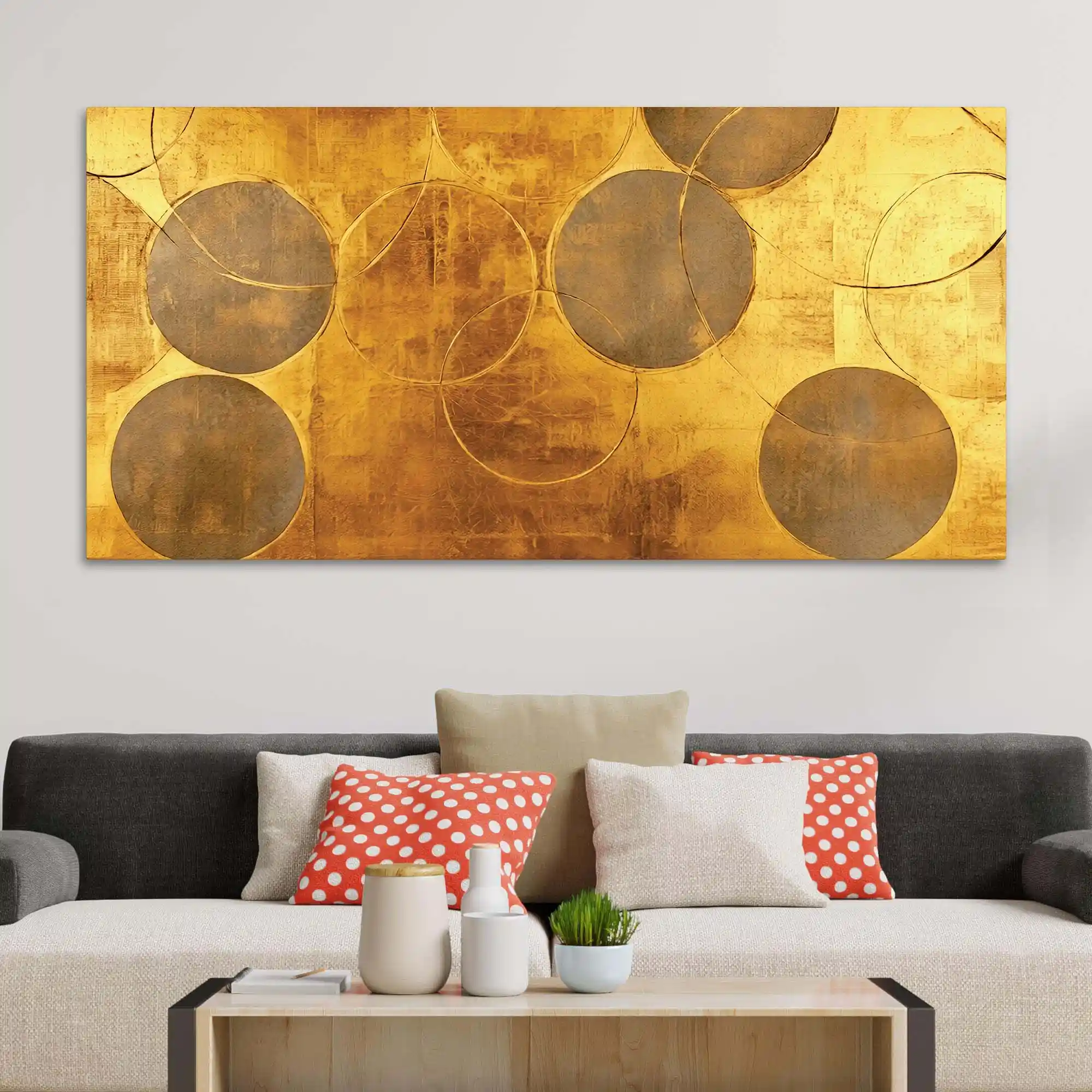 Elegant Gold Abstract Circle Canvas Wall Painting for Home & Office - Image 3