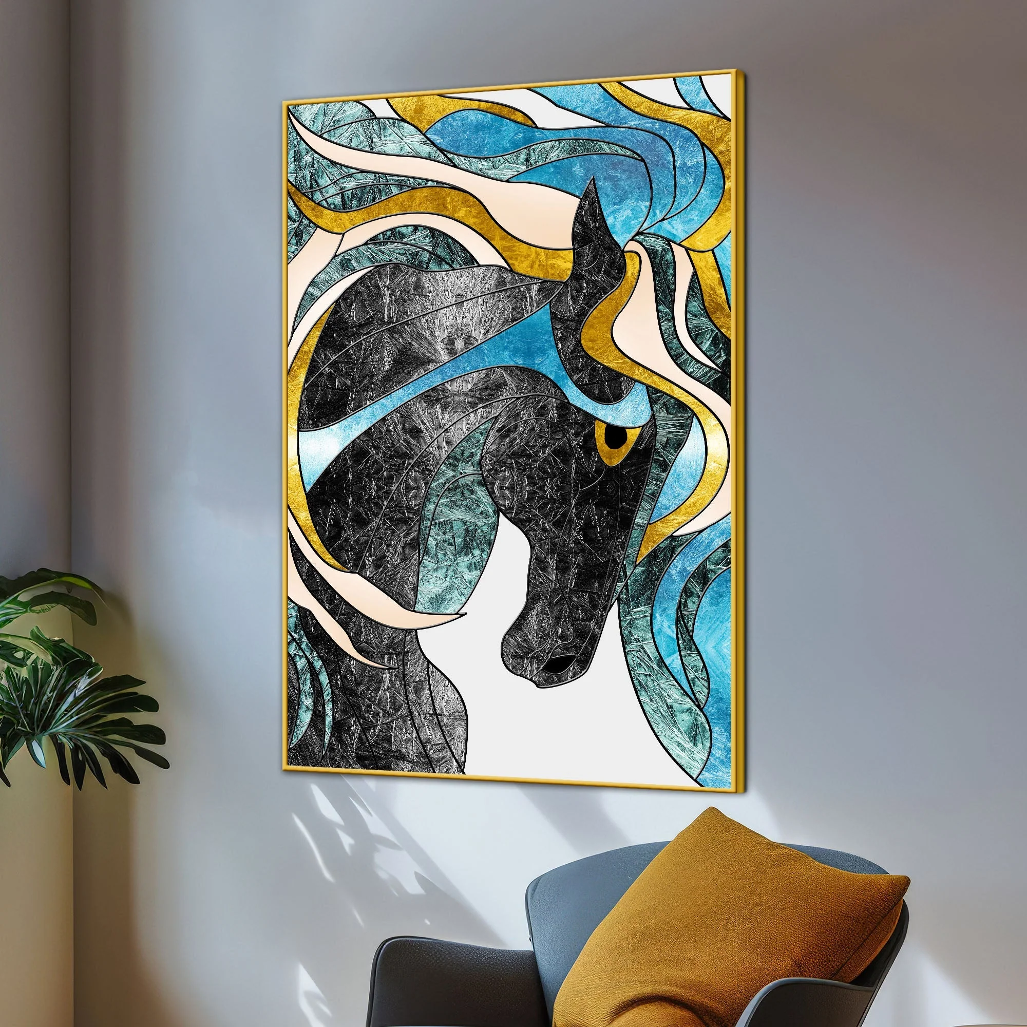 Elegant Hair Of The Black Unicorn Cotton Canvas Wall Painting - Image 3