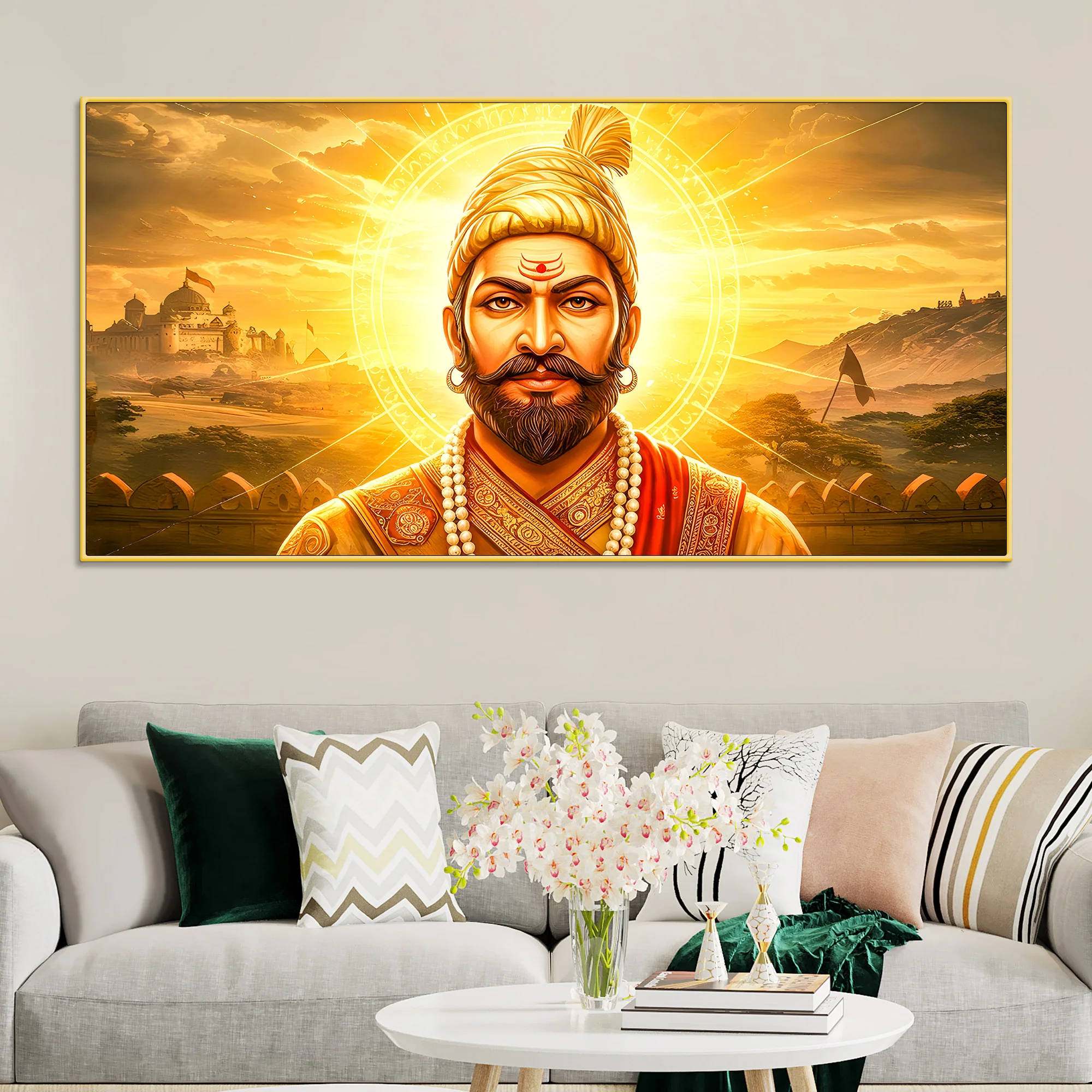 Elegant Indian Royal Warrior Shivaji Maharaj Canvas Painting - Image 2
