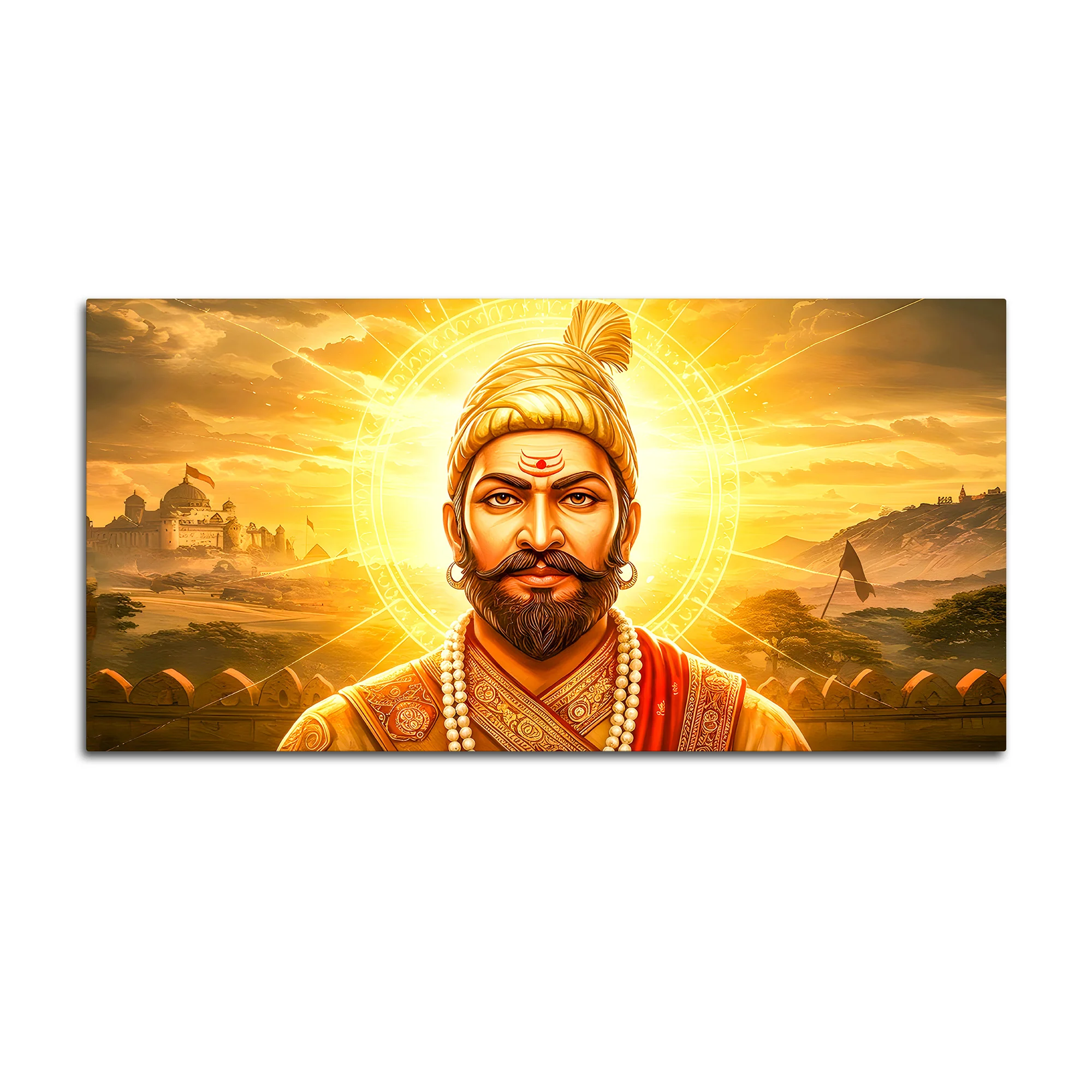 Elegant Indian Royal Warrior Shivaji Maharaj Canvas Painting - Image 4