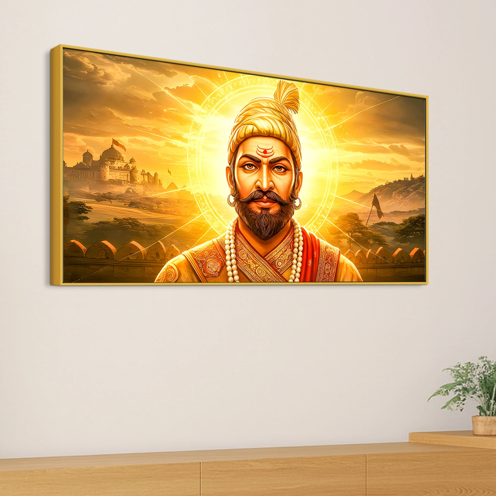 Elegant Indian Royal Warrior Shivaji Maharaj Canvas Painting - Image 5